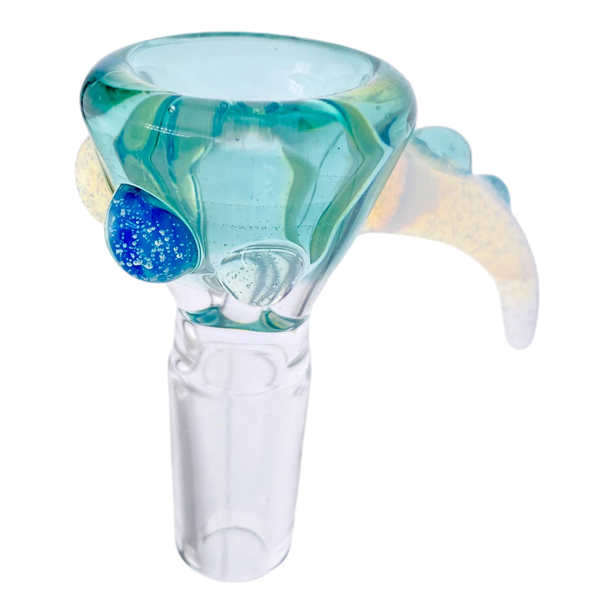 Arko Glass - 14mm Flower Bowl - Aqua Blue With Mystic Fume Handle