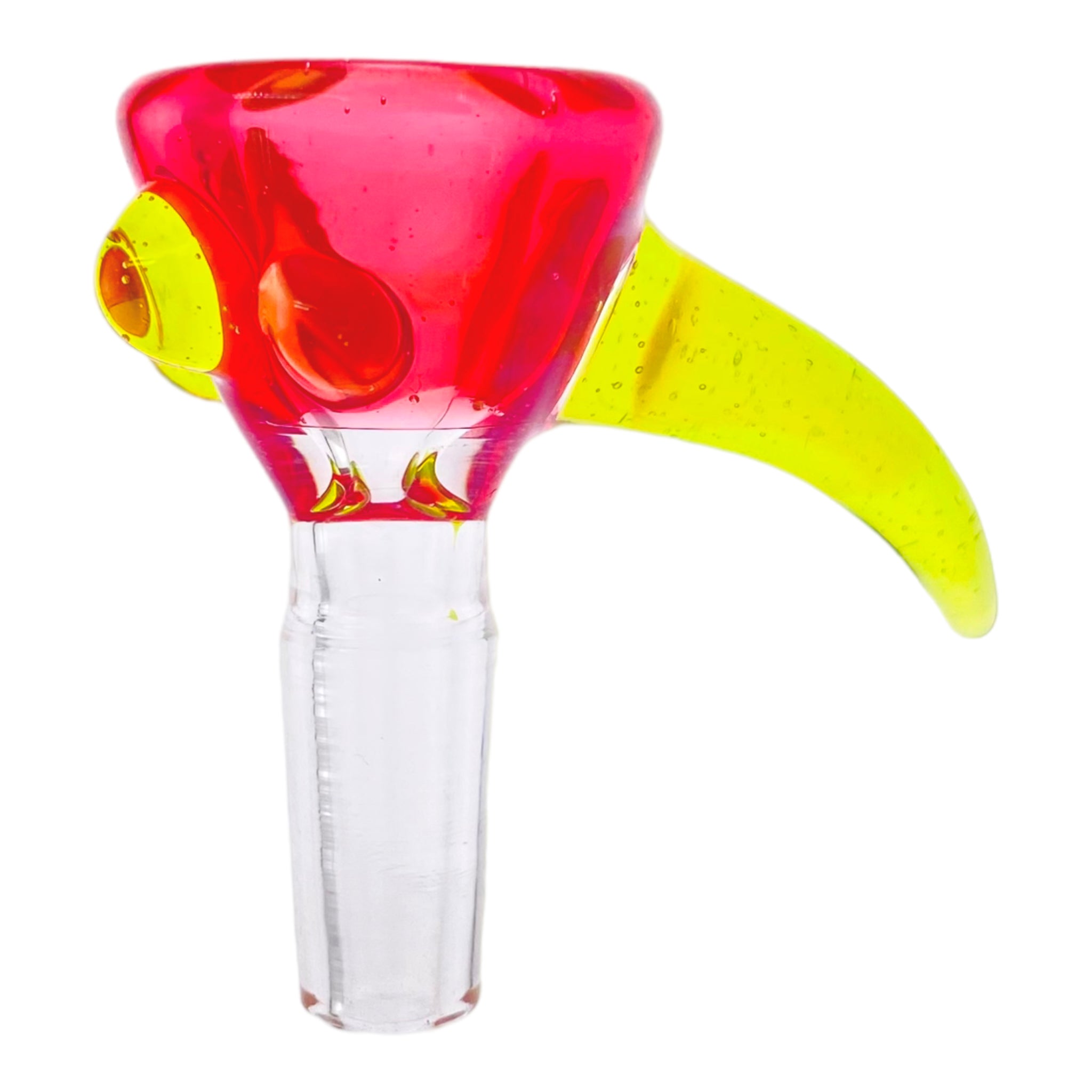 Arko Glass - 10mm Flower Bowl - Crimson Pink With Green Handle & Dots