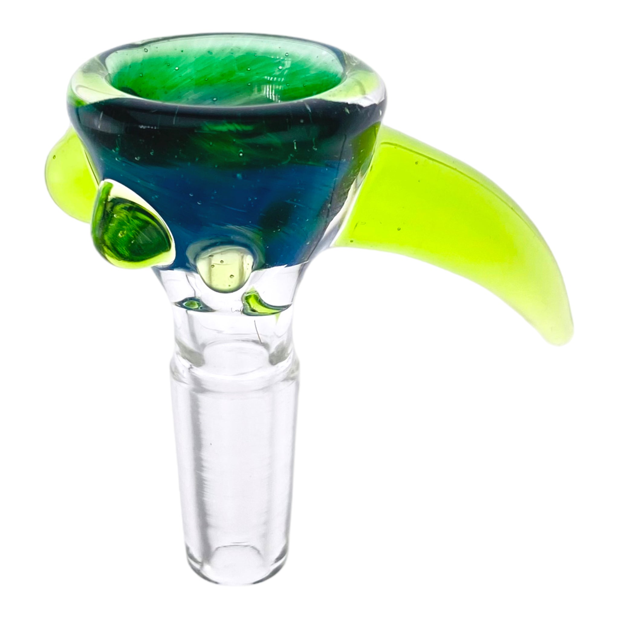 Arko Glass - 10mm Flower Bowl - Green Money With Slyme Green Handle & Dots