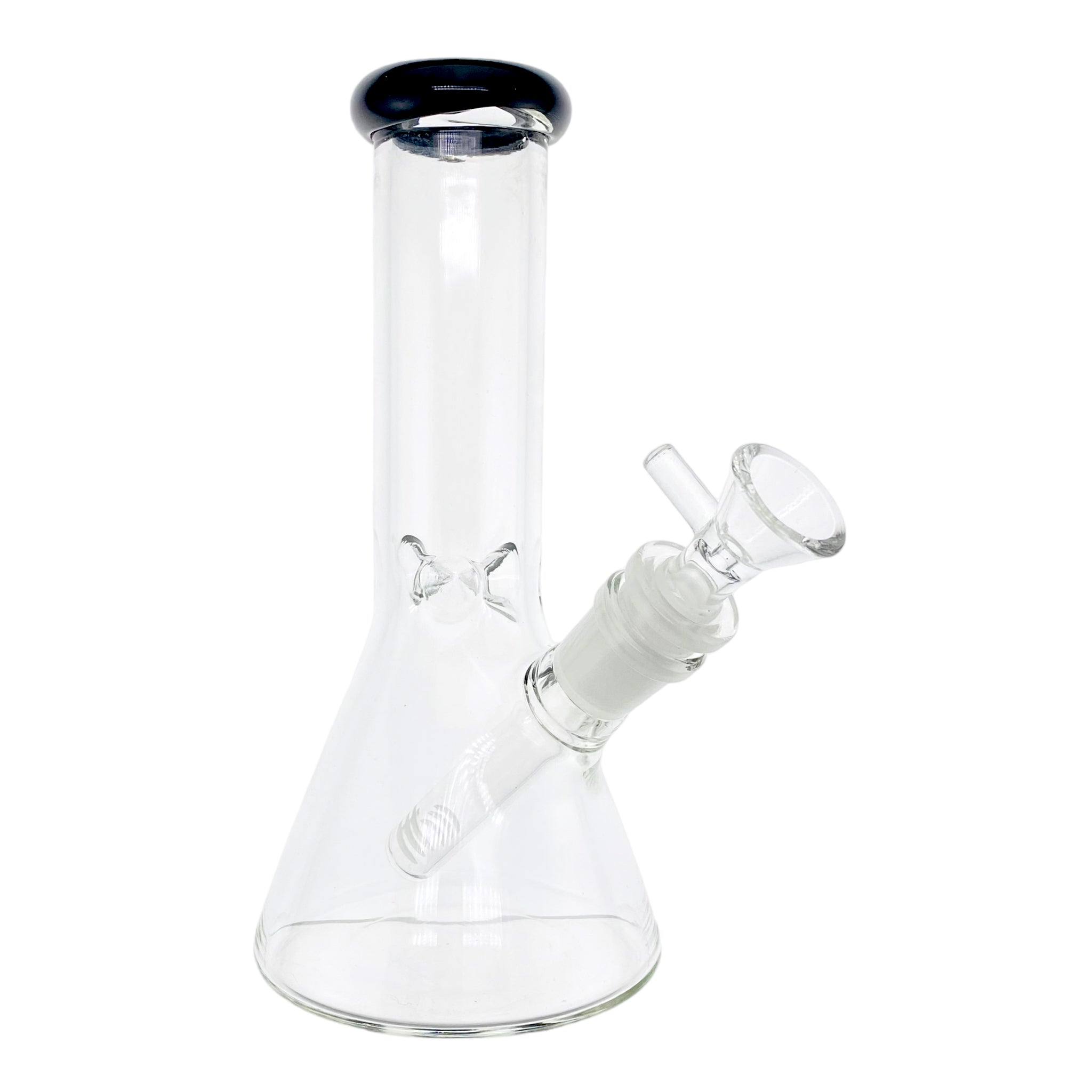 8 Inch Small Clear Beaker Bong With Black Color Lip