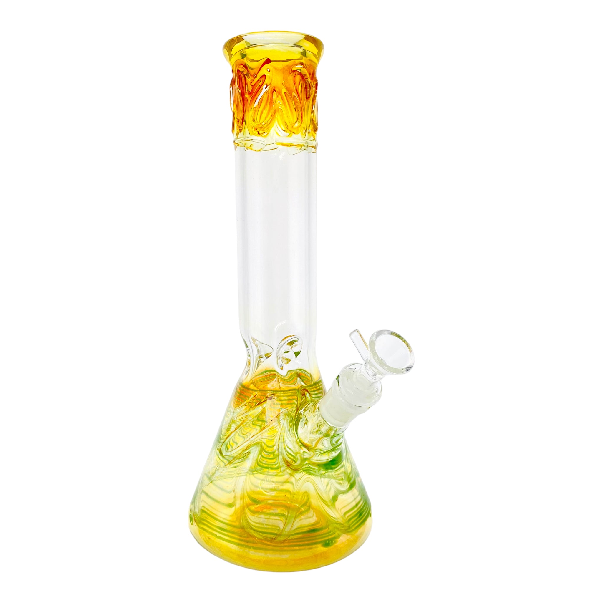 12 Inch Beaker Bong With Color Changing Fuming And Green Wrap And Rake