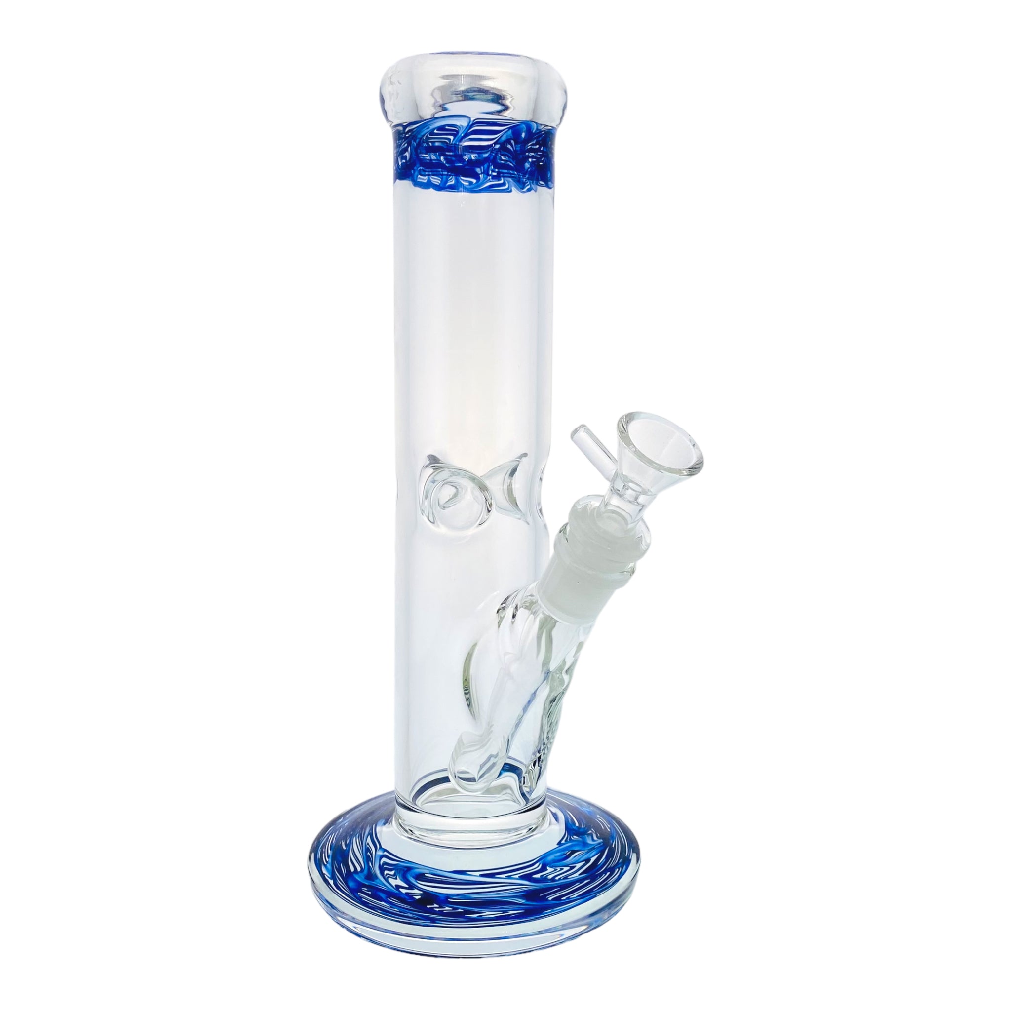 10 Inch Clear Straight Glass Bong With Blue Wrap And Rake