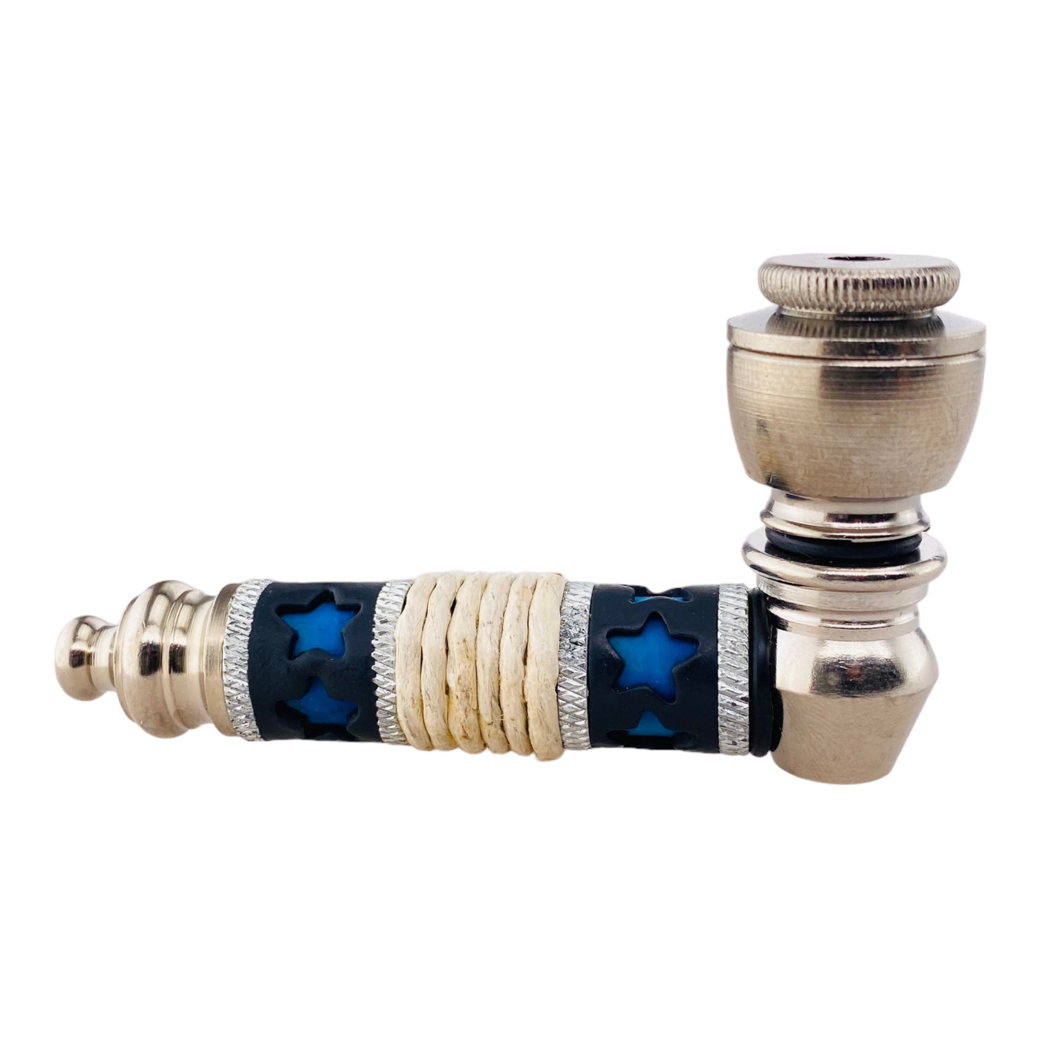 Metal Hand Pipes - Silver Chrome Hand Pipe With Blue Stars
