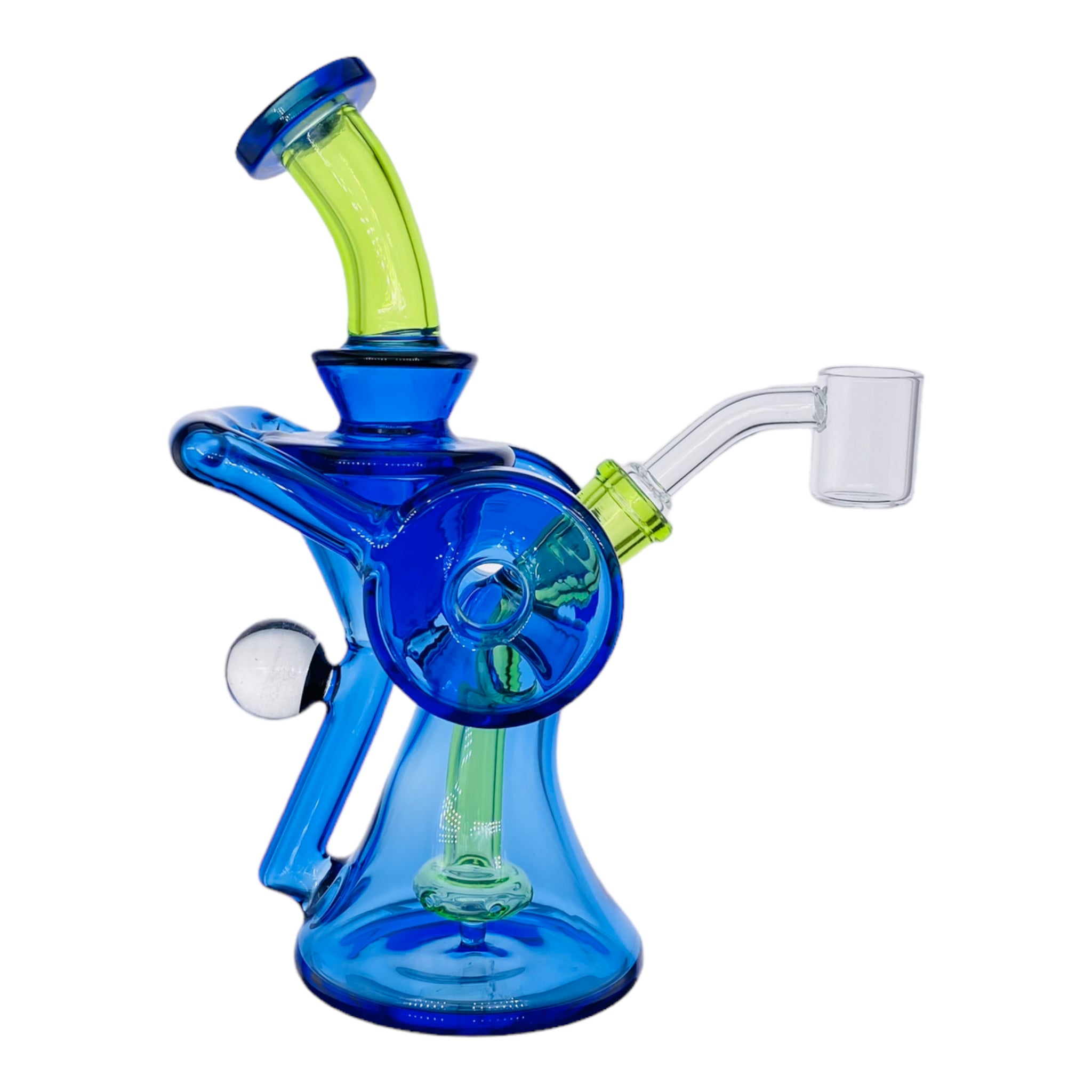 heady glass Cobalt Blue And Green Double Uptake Recycler Glass Dab Rig