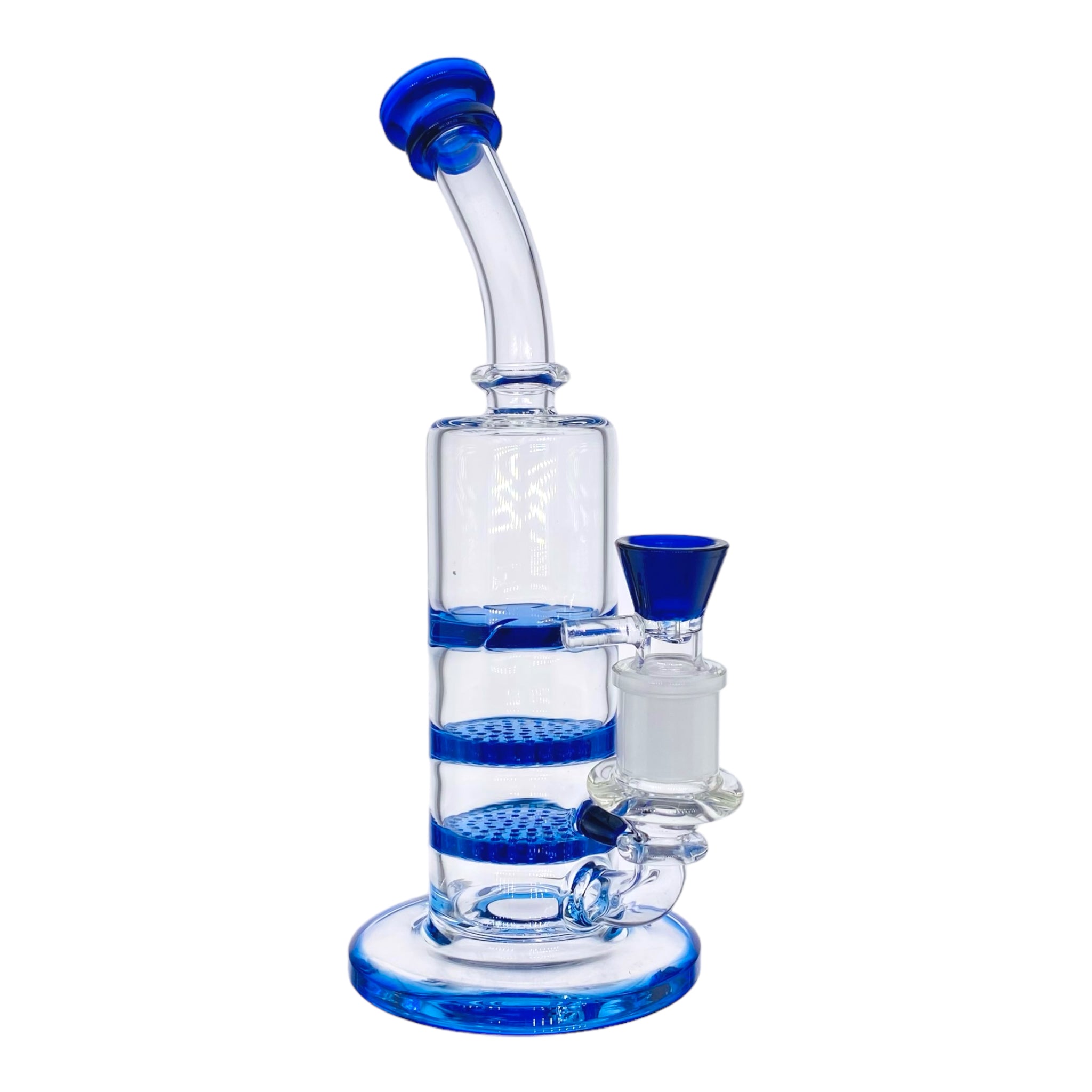 10 Inch Blue Inline Bong With Double Honeycomb Percs And Smoke Turbine