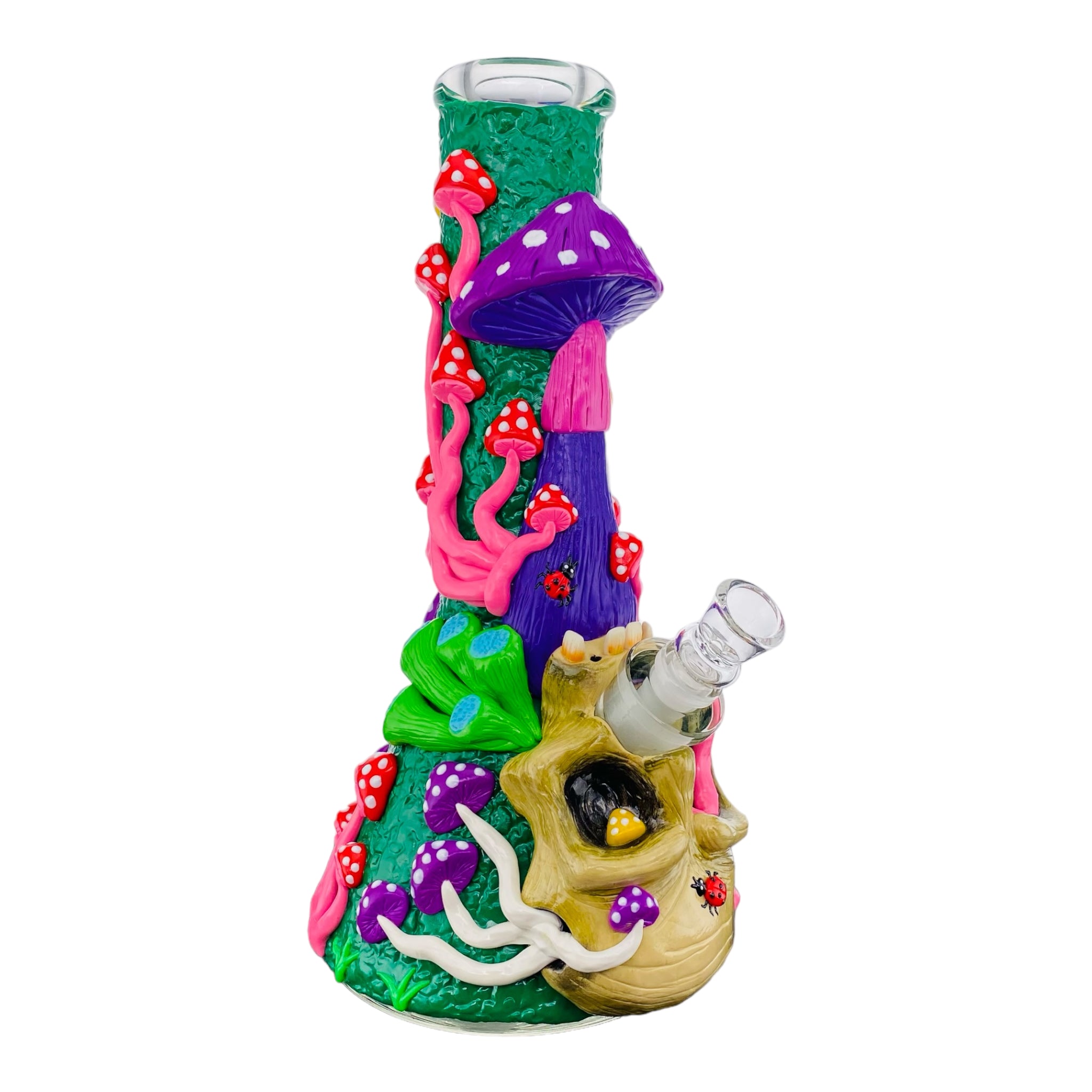 girly Skull And Mushrooms Glass Beaker Bong