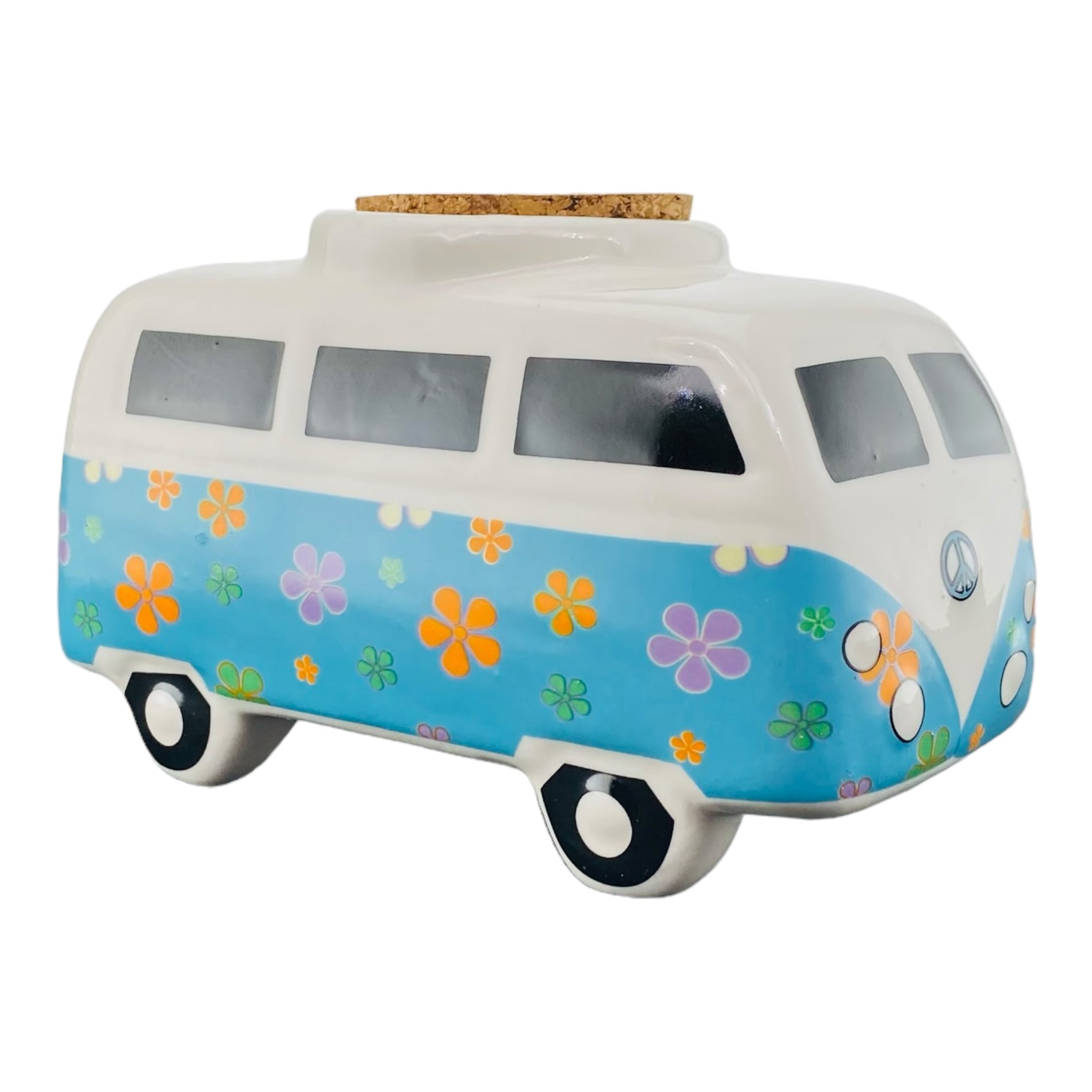 Ceramic Hippie VW Bus Stash Jar With Cork