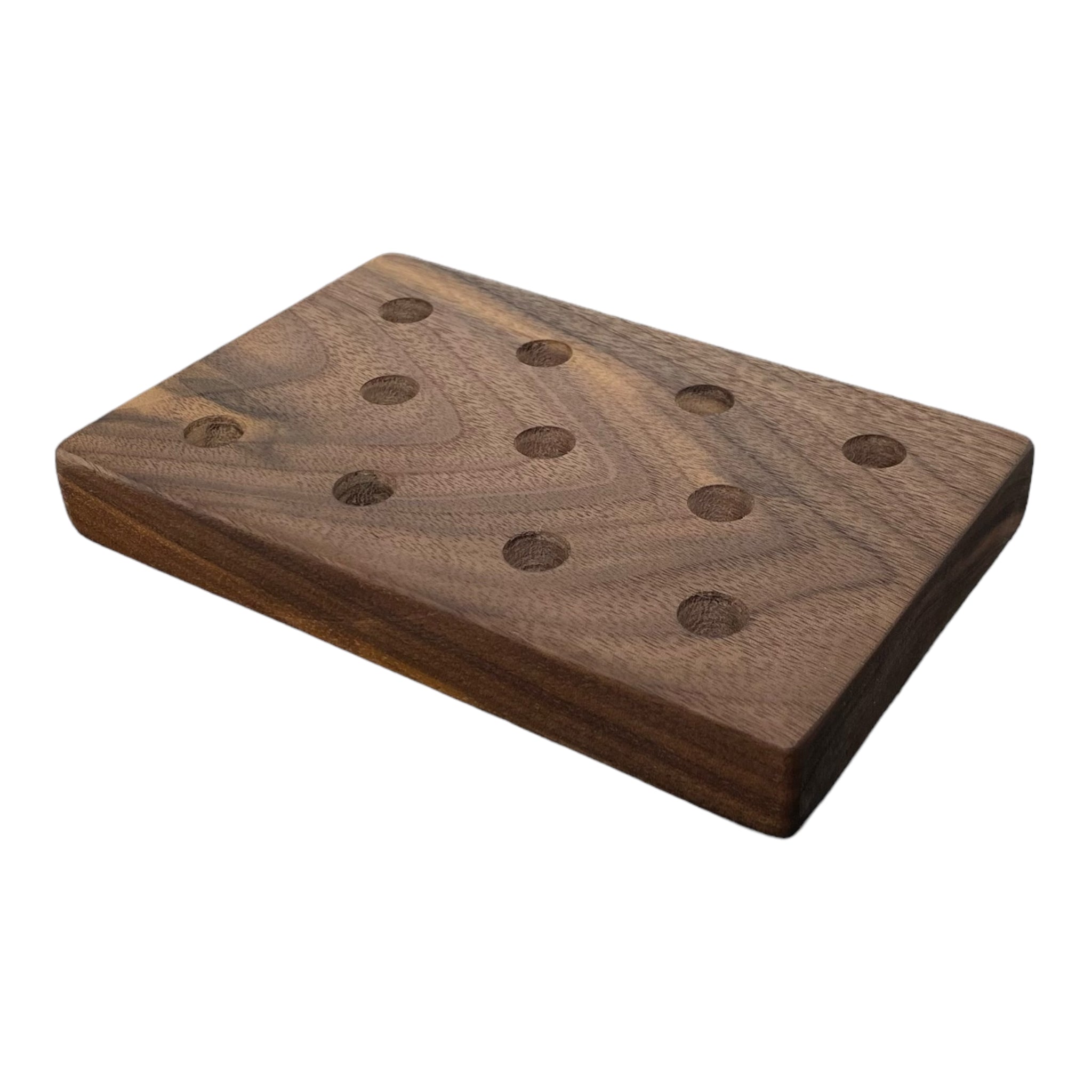 11 Hole Wood Display Stand Holder For 14mm Bong Bowl Pieces Or Quartz Bangers - Black Walnut