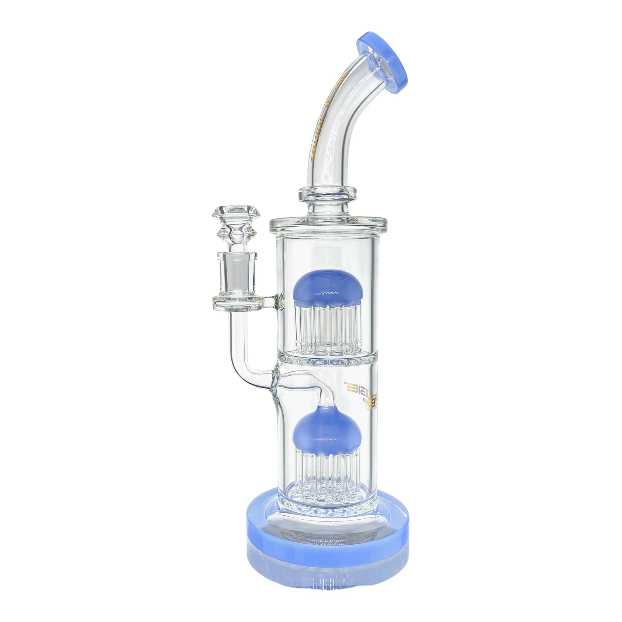 Bougie Glass Large Dab Rig With Periwinkle Double Tree Perc 12 Inches Tall