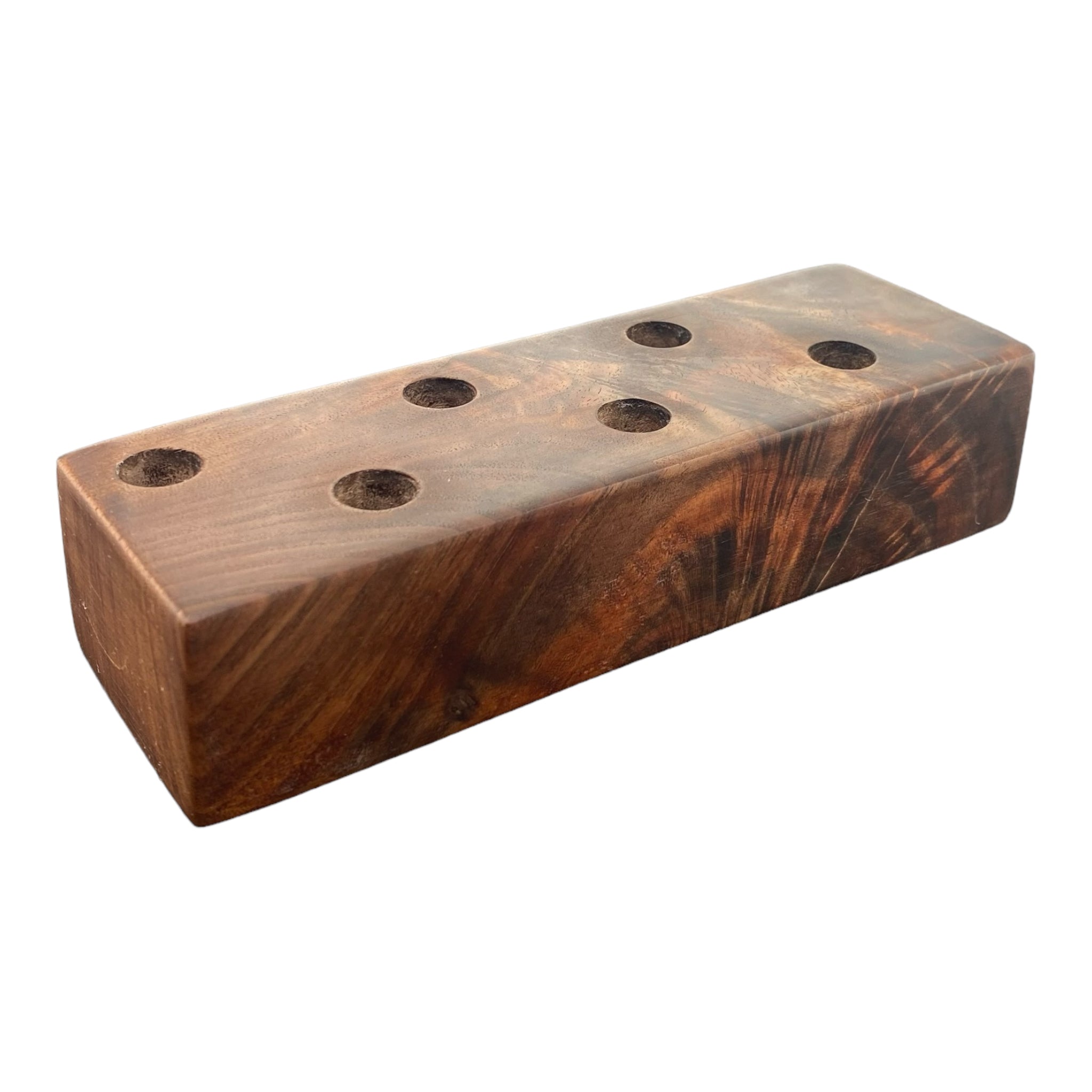 6 Hole Wood Display Stand Holder For 14mm Bong Bowl Pieces Or Quartz Bangers - Black Walnut Burl