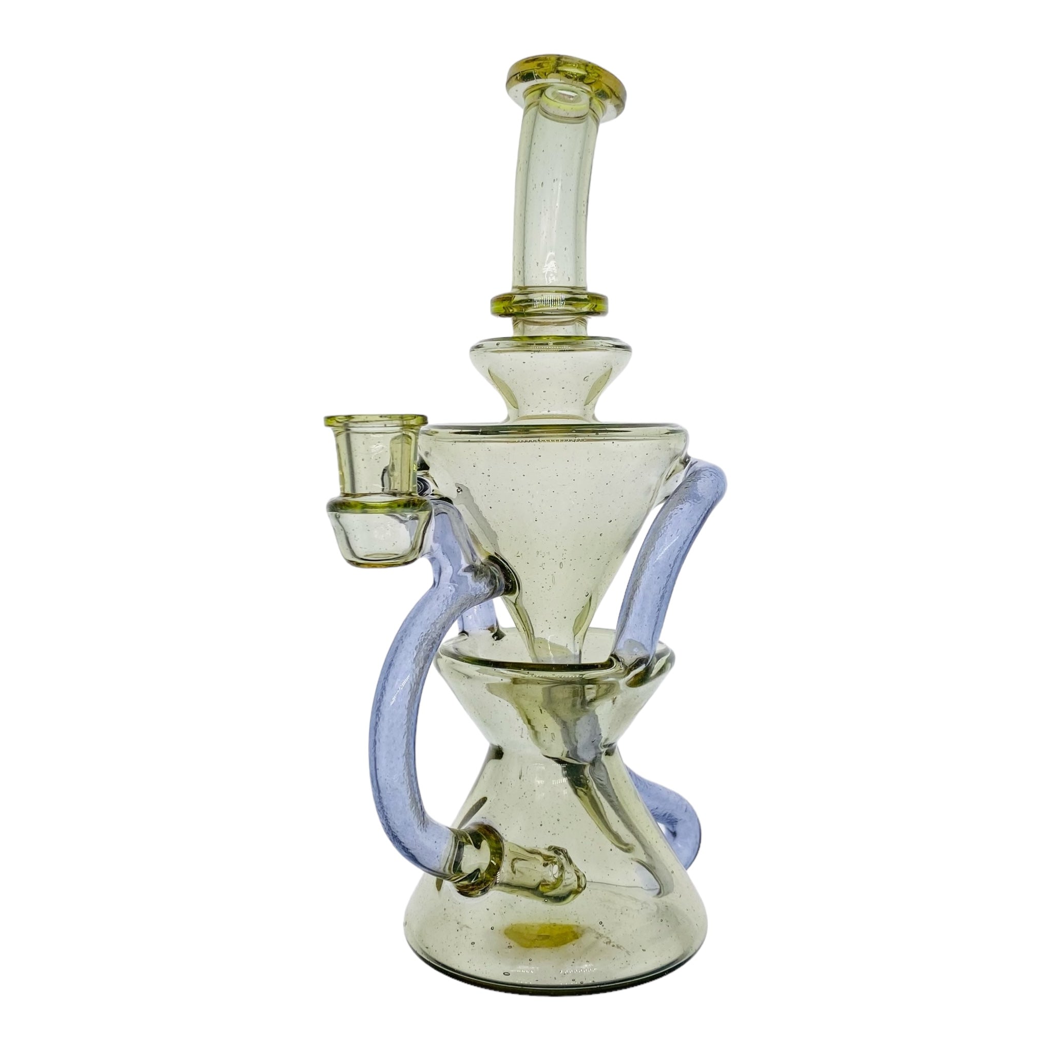 heady glass Captncronic Glass - Double Uptake Recycler Translucent Green With Purple Tubing