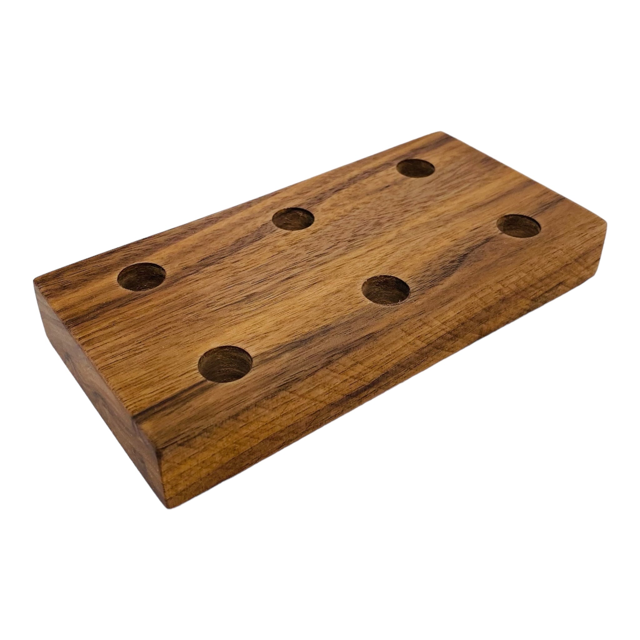 6 Hole Wood Display Stand Holder For 14mm Bong Bowl Pieces Or Quartz Bangers - Flat Black Walnut