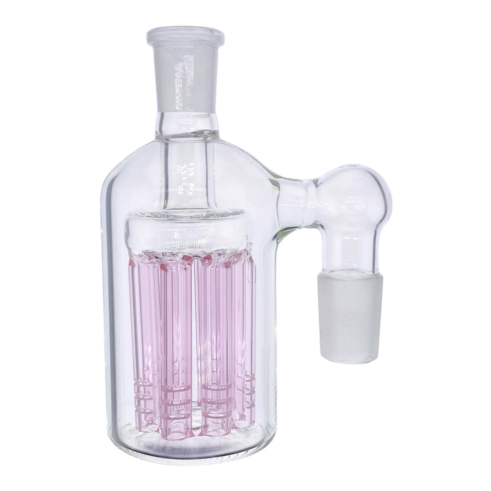Pink 18mm Male Ash Cathcer To 14mm Female With 90 Degree Joint And Tree Perc