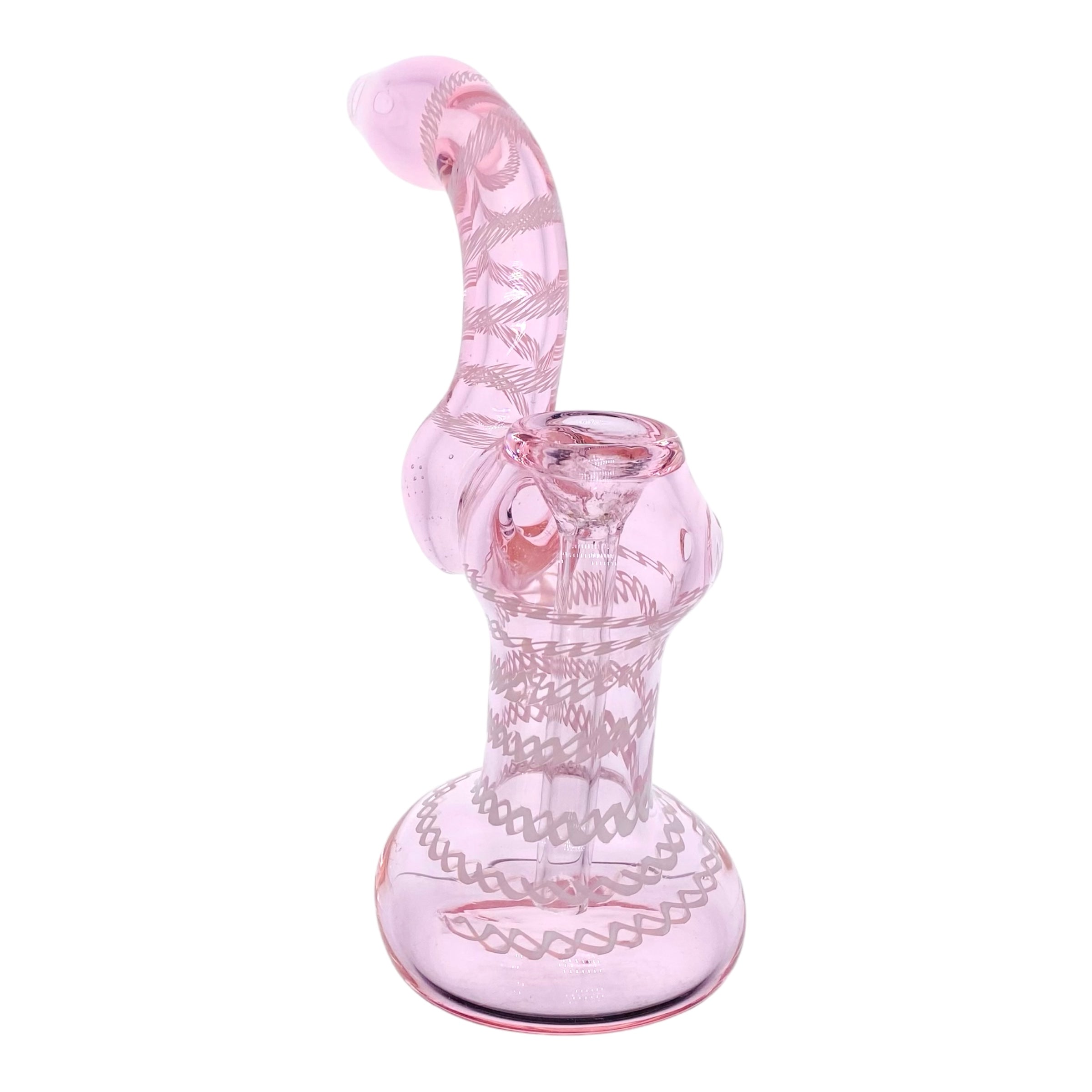 heady glass cute and girly Pink And White Linework Twist Stand Up Glass Bubbler for sale