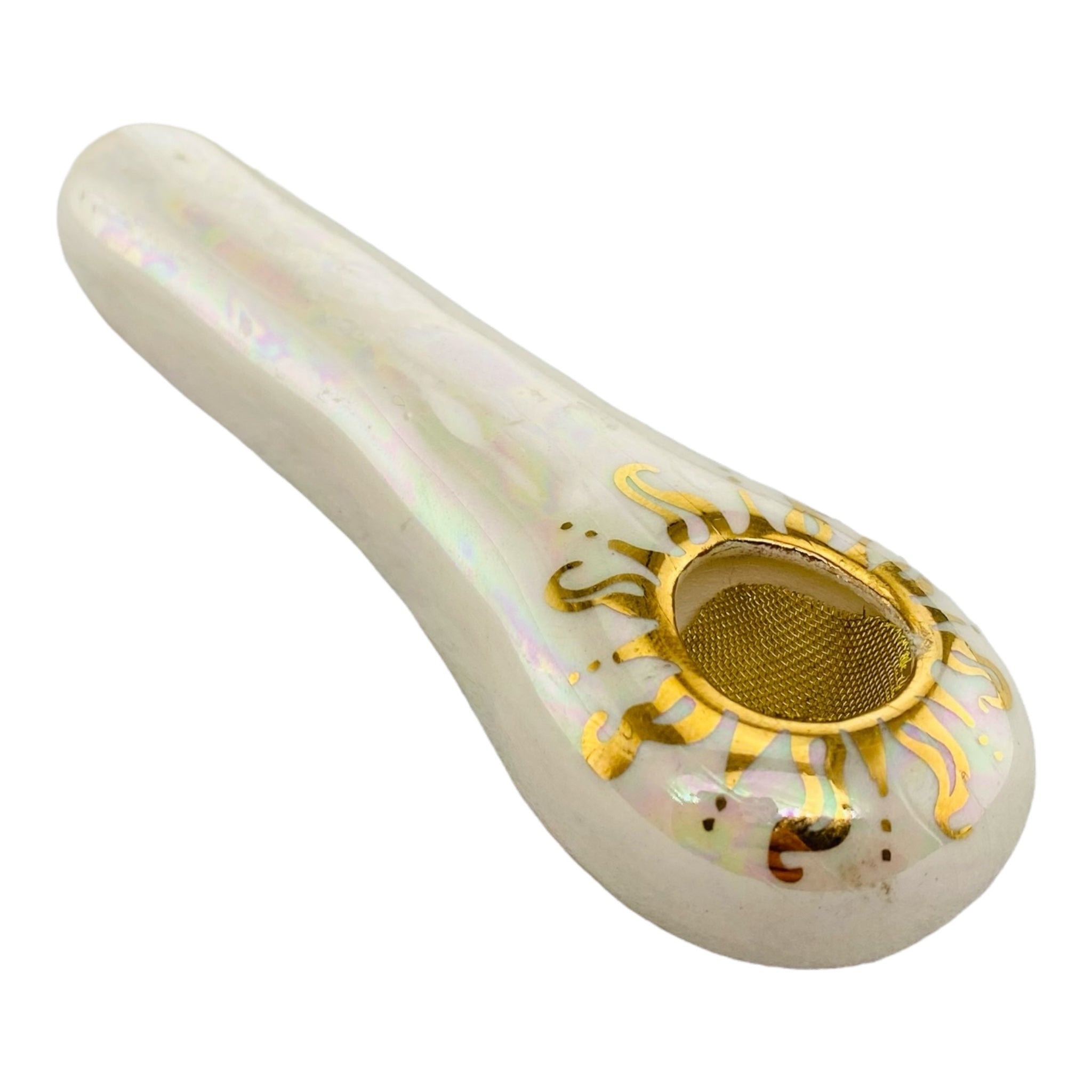 Pearl White Ceramic Hand Pipe Basic Spoon with brass screen