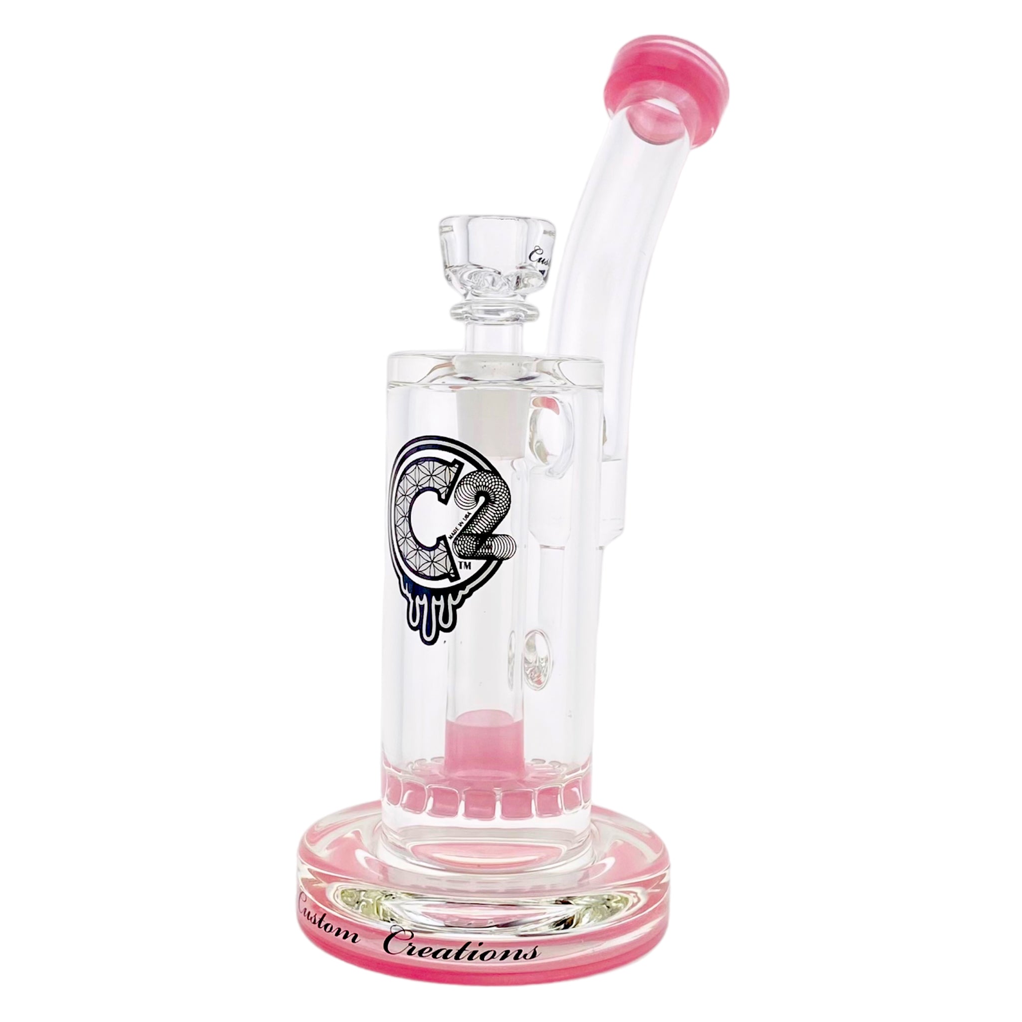 C2 Custom Creations - Custom Pink Bubbler Bong BRB50 Single Ratchet Perc