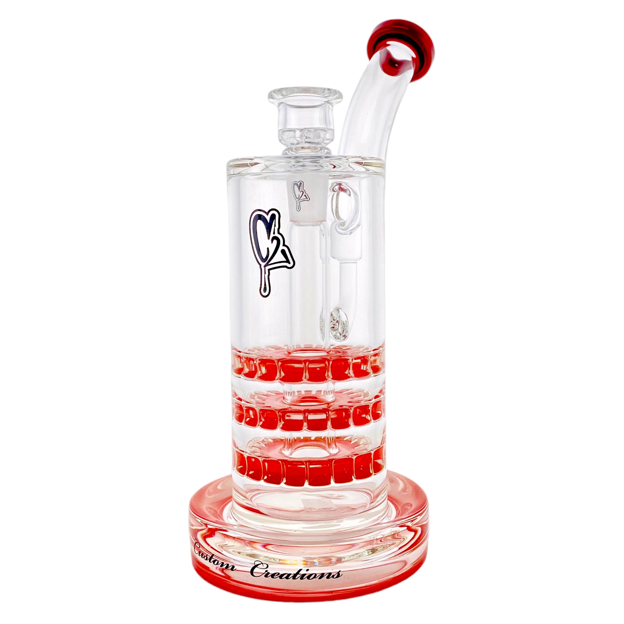 C2 Custom Creations - Custom Bubbler Water Pipe Red Triple Ratchet Rig C9