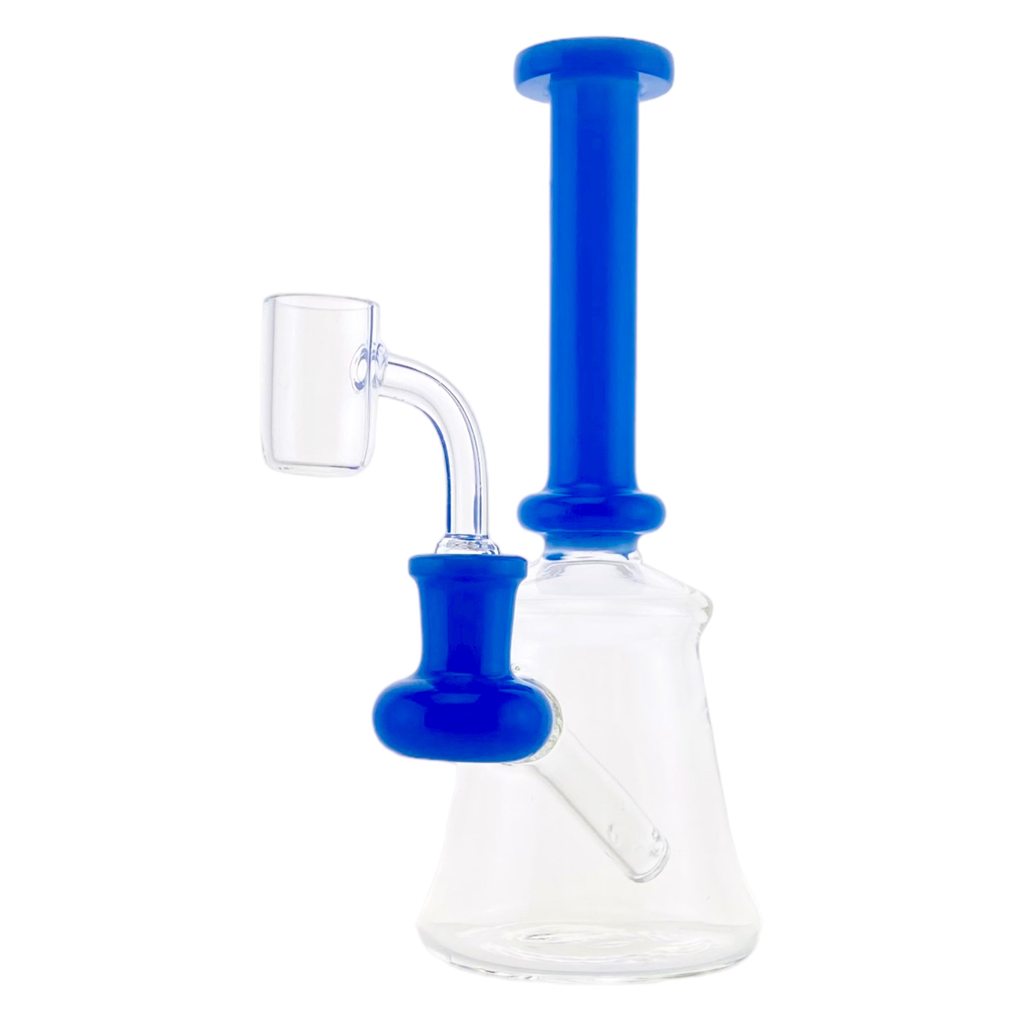 small size mini tube shape glass dab rig with 14mm joint with baby blue color accent sections