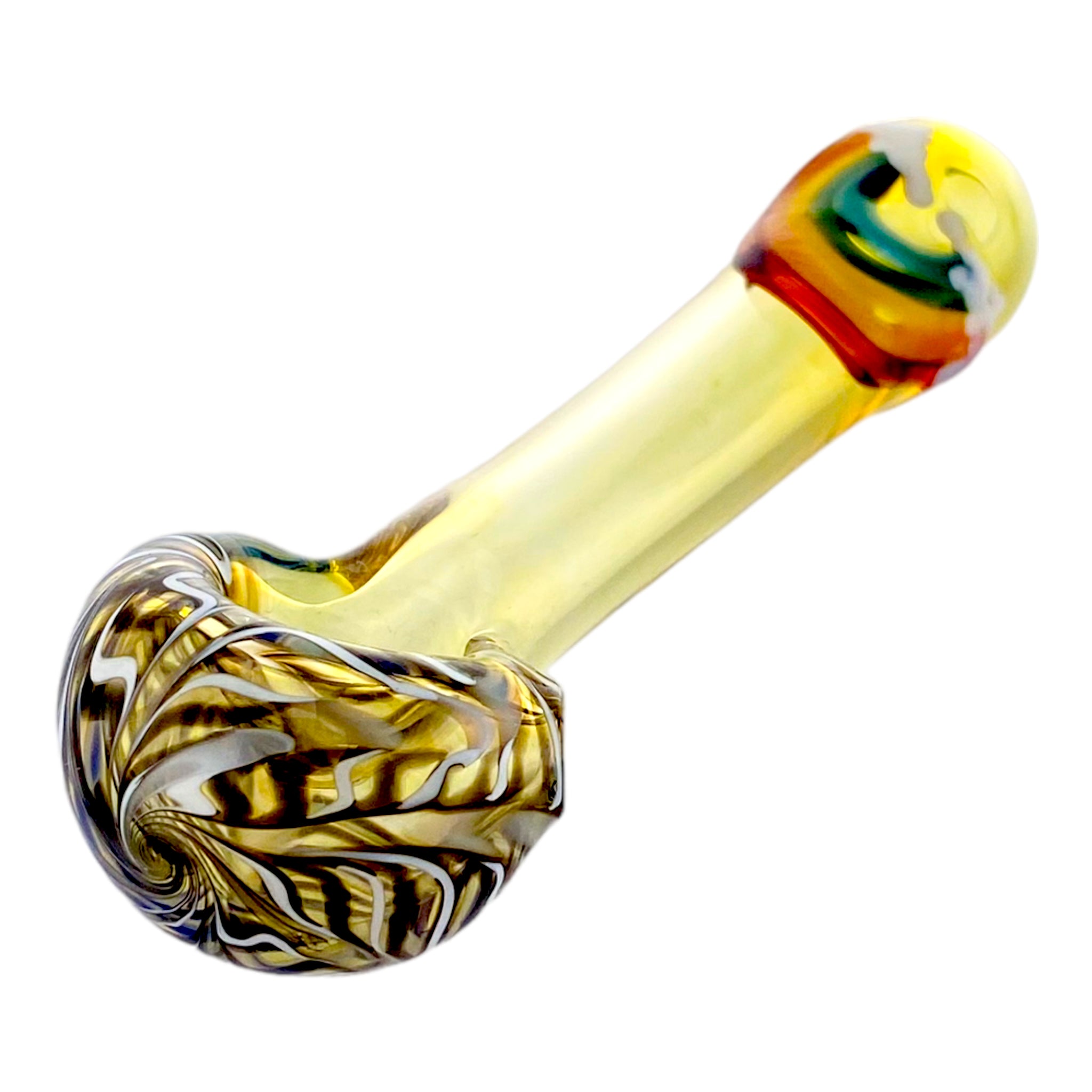 Fumed Glass Hand Pipe With Rainbow And Black Wig Wag Bowl