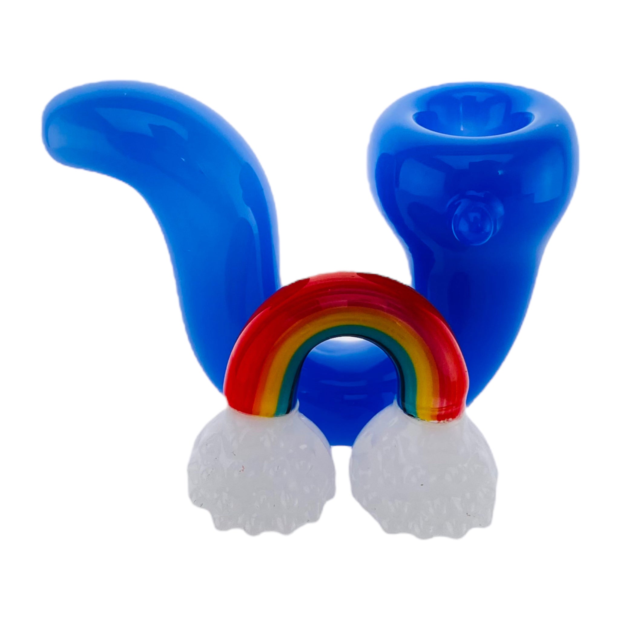 Baby Blue Glass Sherlock Hand Pipe With Rainbow And Clouds