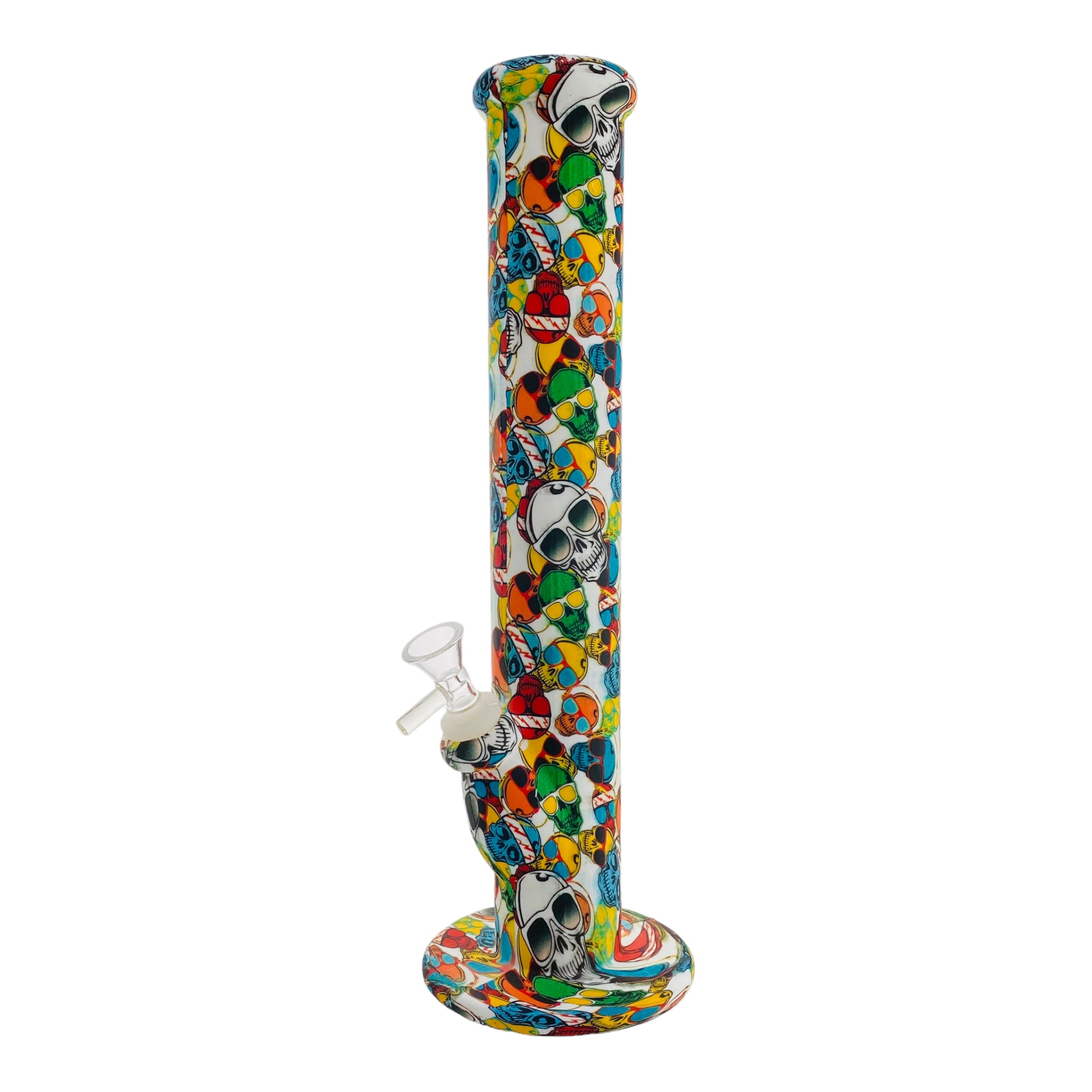 12 Inch Silicone Straight Bong With Colorful Skulls With Sunglasses