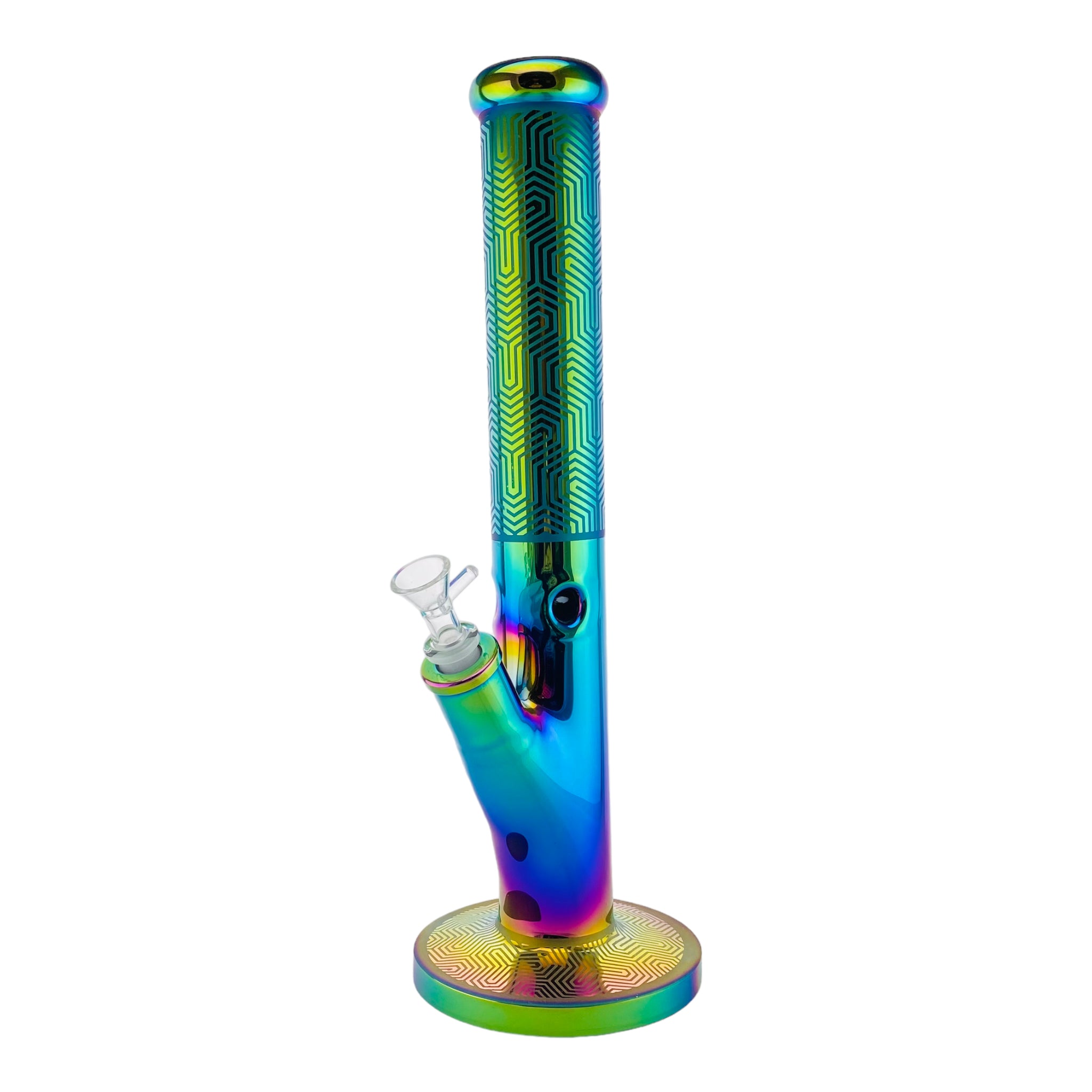 Rainbow Reflective Straight Tube Bong With Sacred Geometry