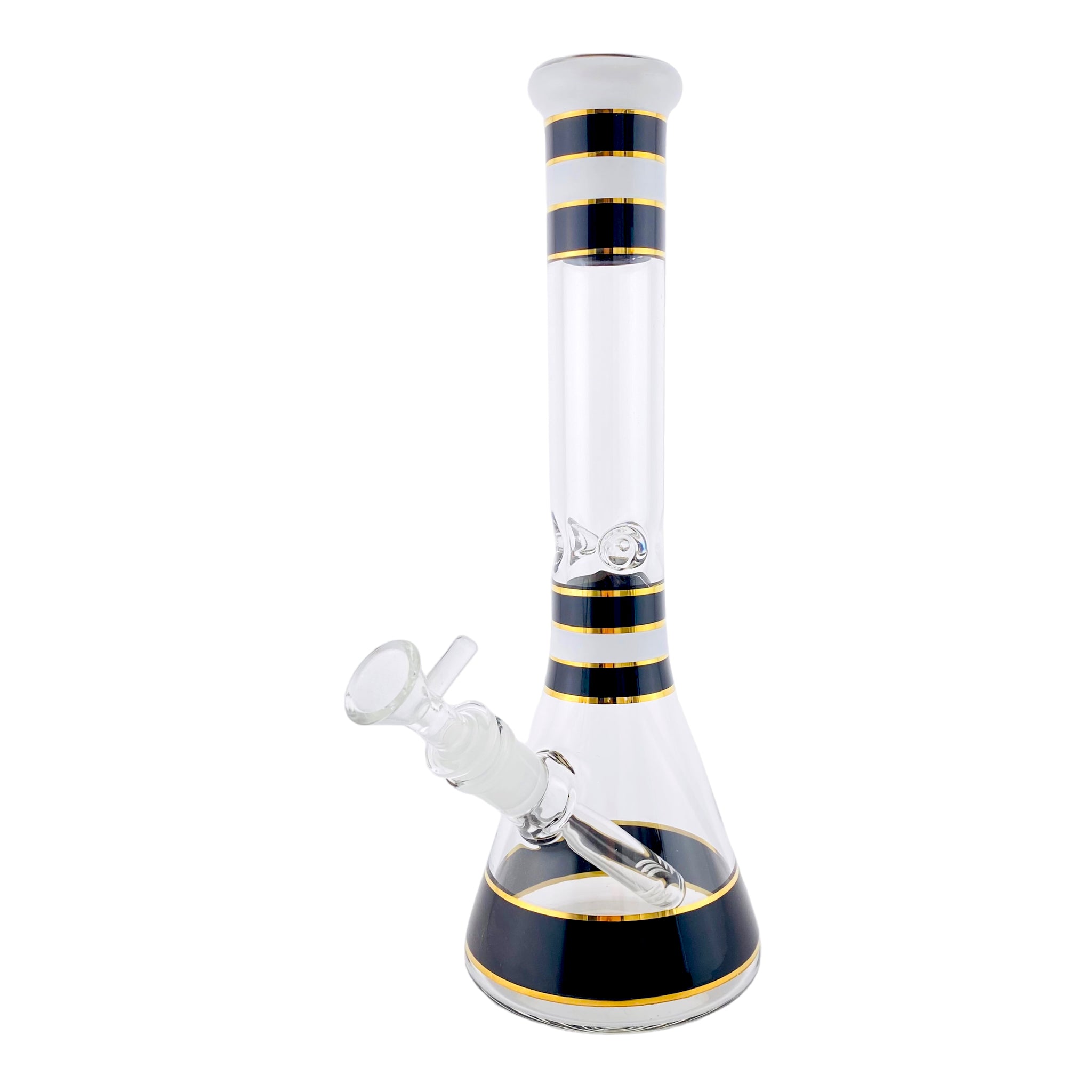 12 Inch Glass Beaker Bong With Black, White, And Gold Accents