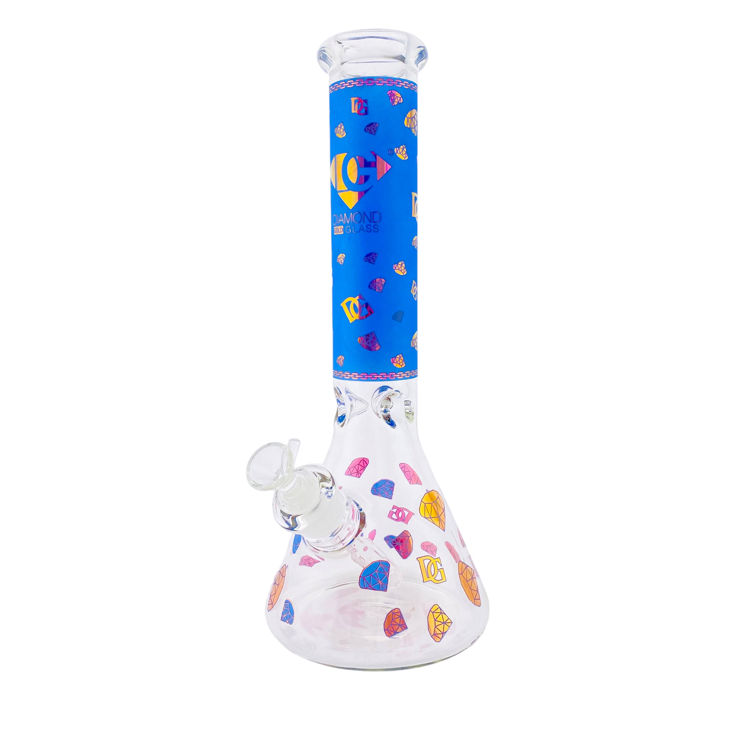 Diamond Glass 9mm Beaker Bong With Blue And Pink Diamond Decals