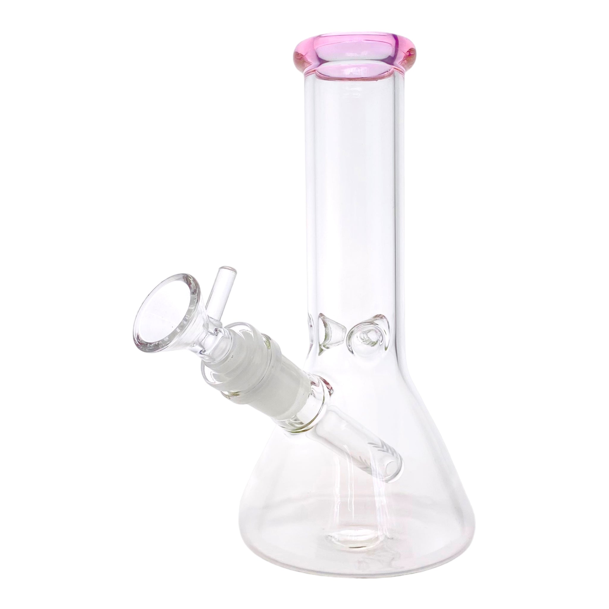 8 Inch Small Clear Beaker Bong With Pink Color Lip