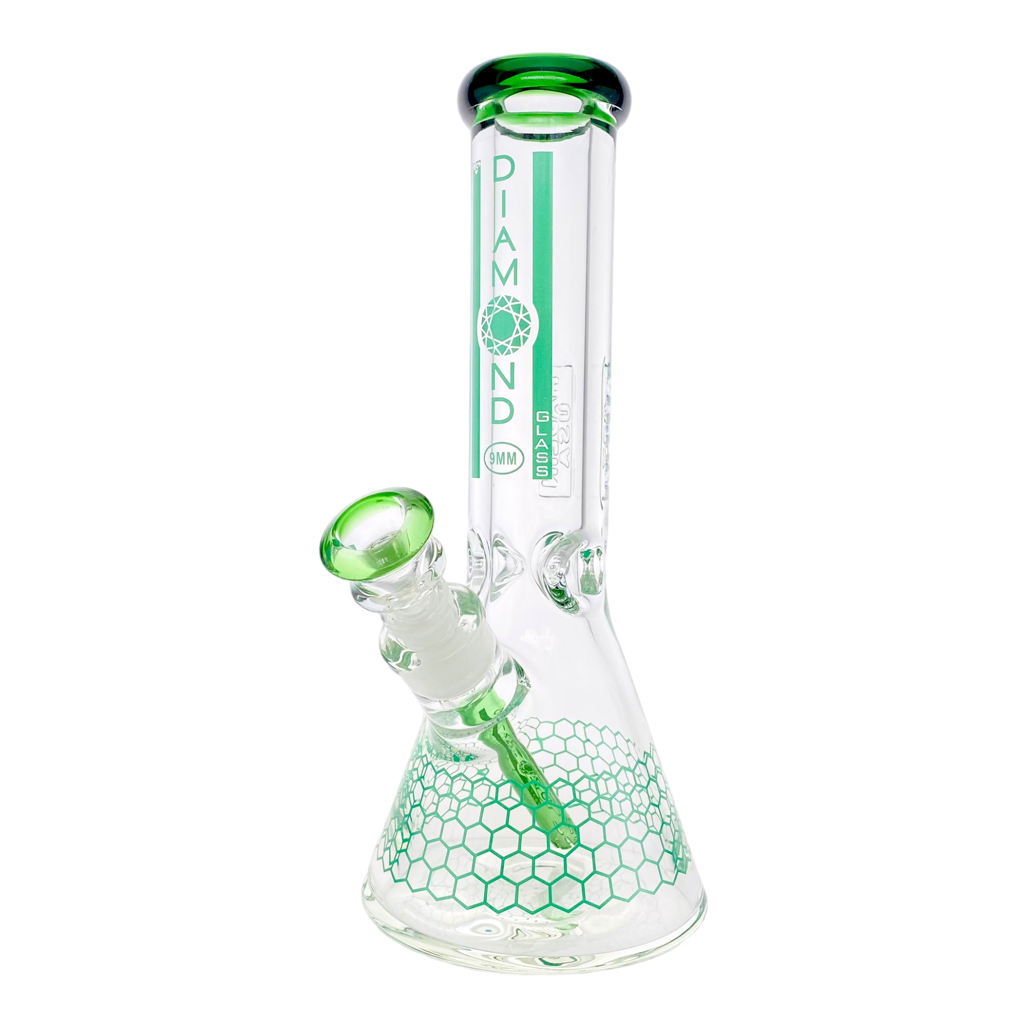 Diamond Glass - 12 Inch Beaker With Green Honeycomb 9mm Thick