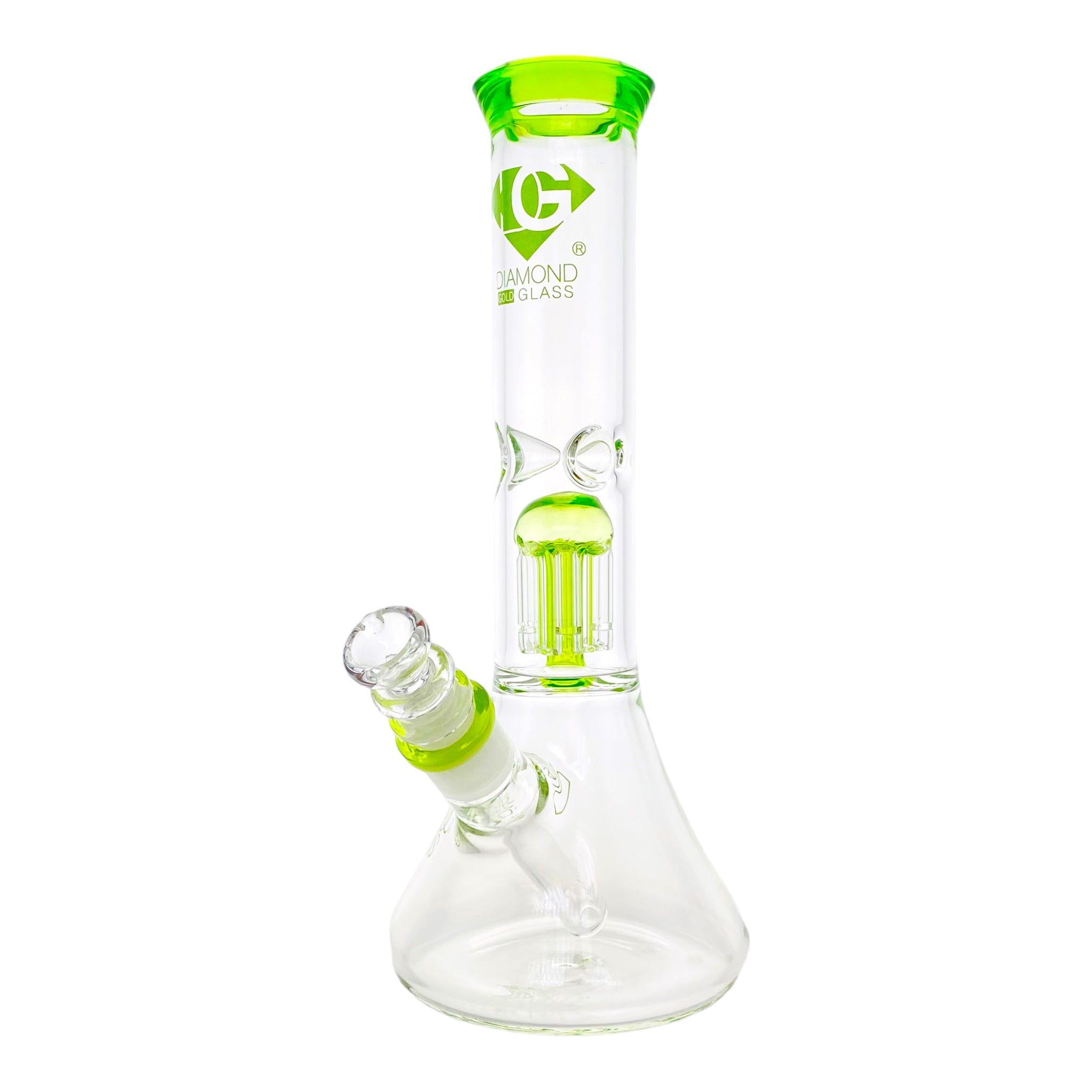 Diamond Glass Bong - 12 Inch Beaker With Tree Perc And Green Accent