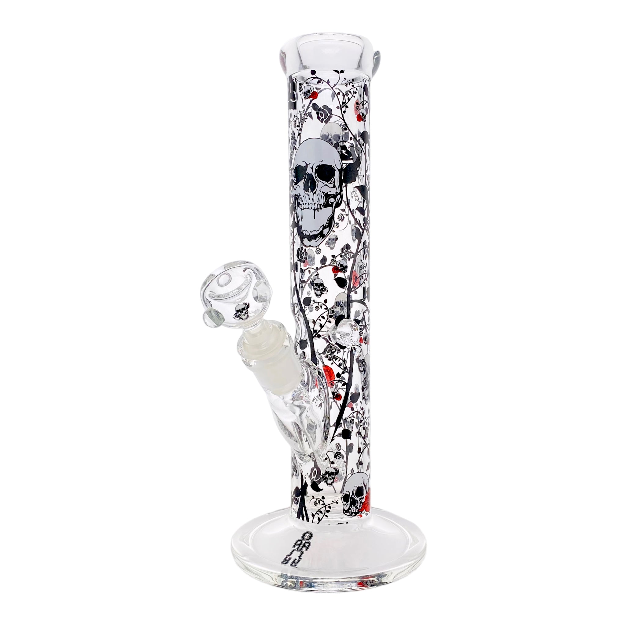 12 Inch Straight Tube Bong With Skull And Roses