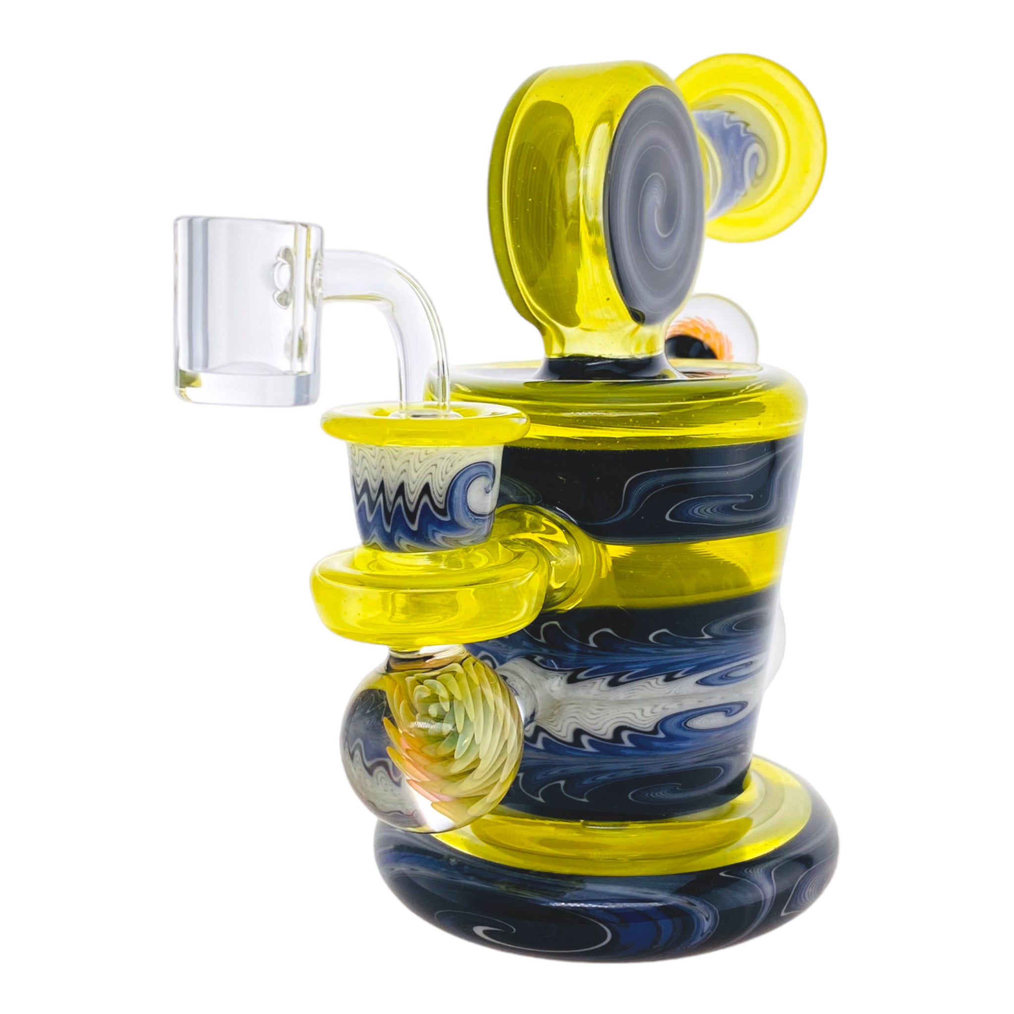 custom heady glass Christian Otis Glass - Custom Lemon Drop Yellow With Blue & White Wig Wag Dab Rig