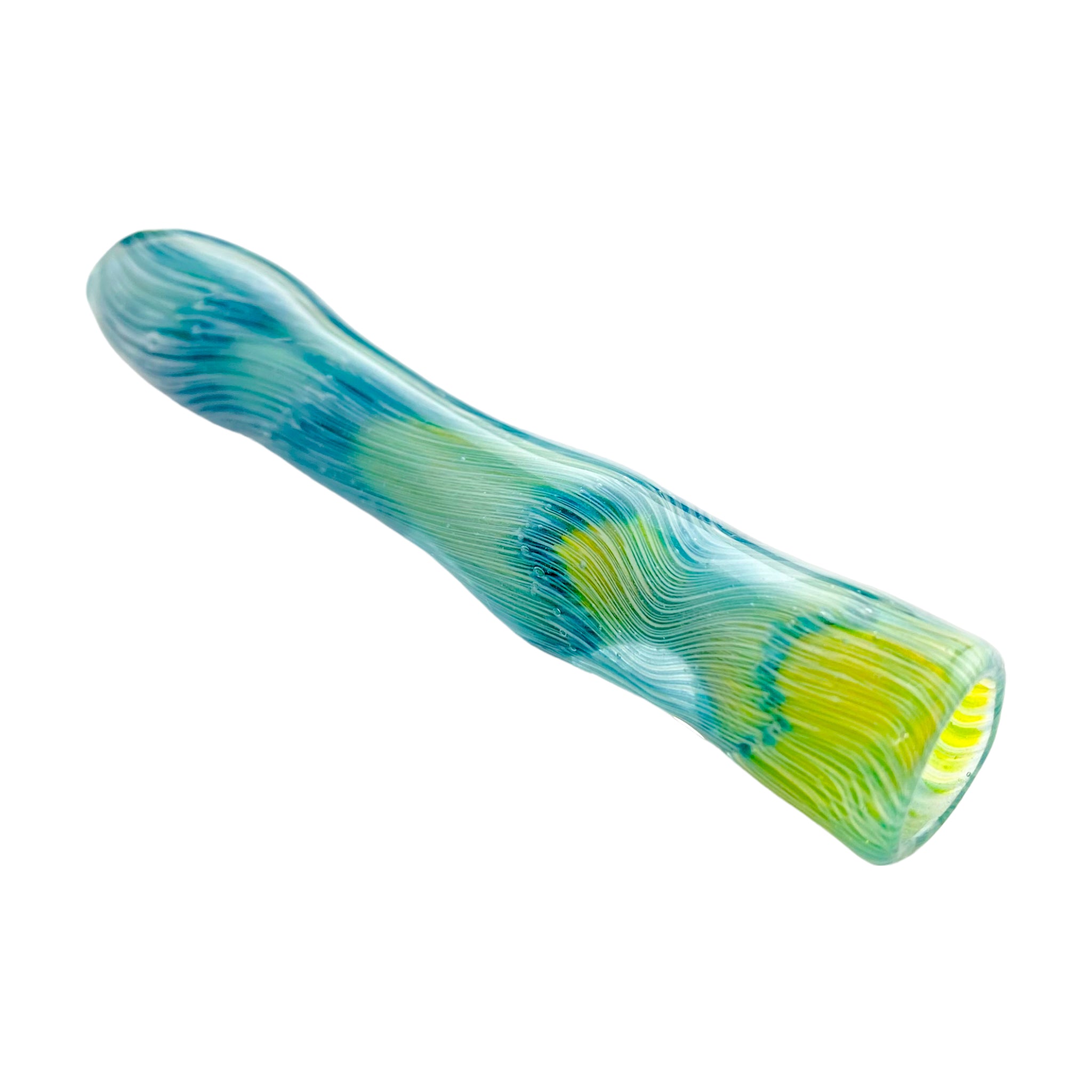 Glass Chillum Pipe - Green & Blue With Sparkles Glass One Hitter