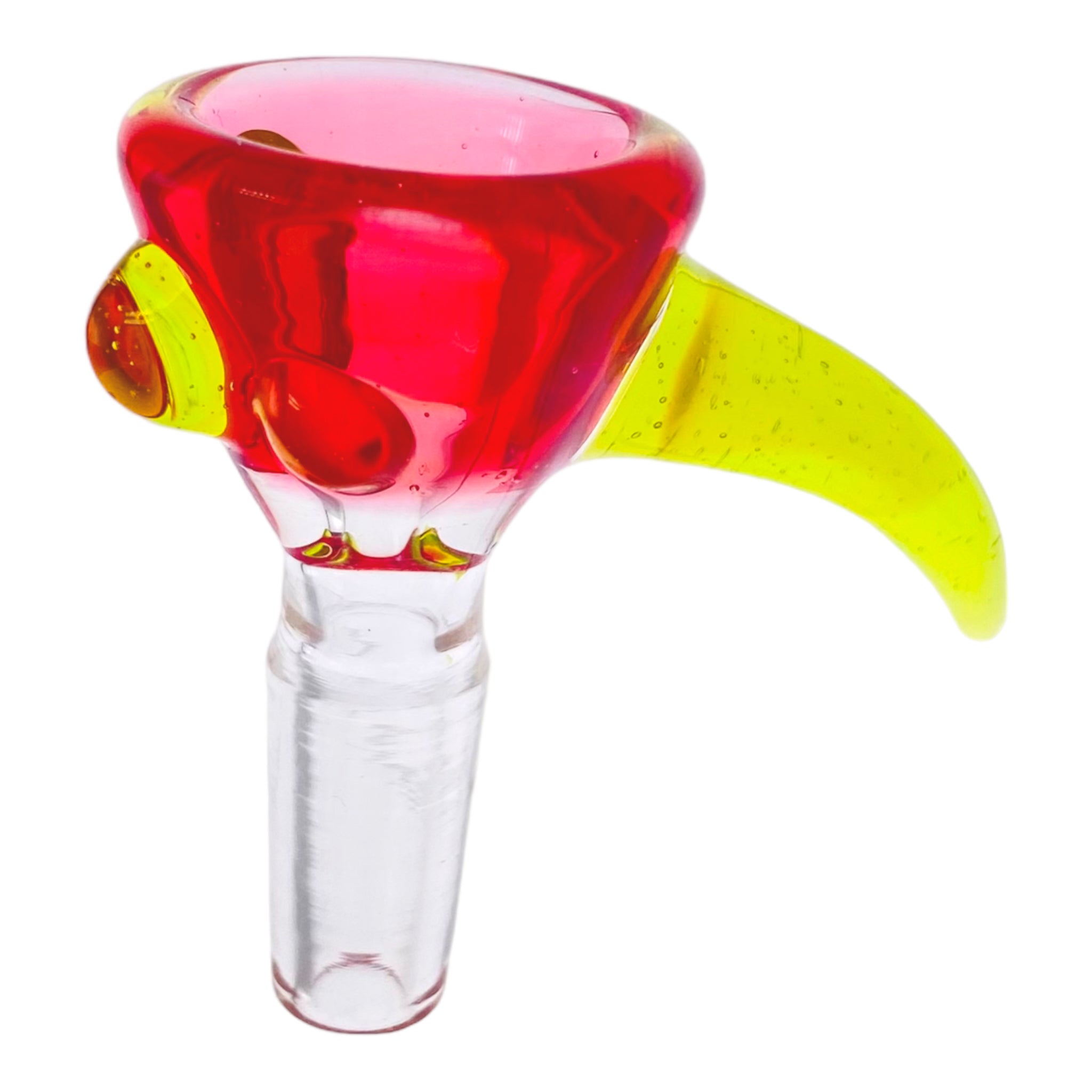 Arko Glass - 10mm Flower Bowl - Crimson Pink With Green Handle & Dots