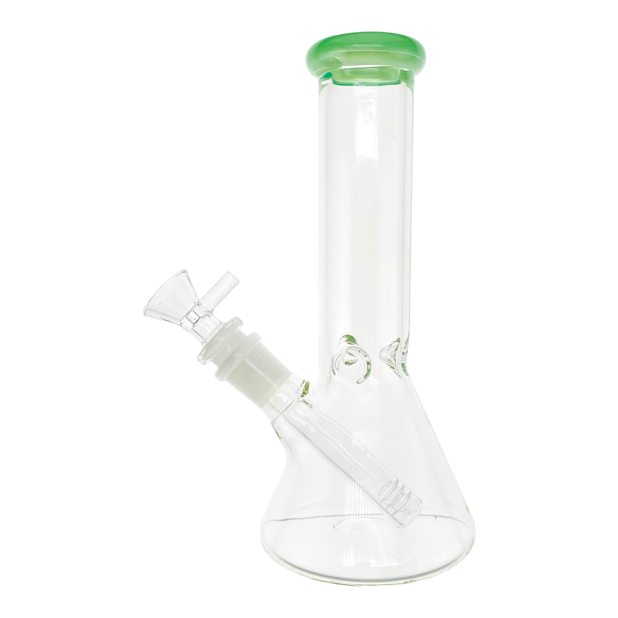 8 Inch Clear Beaker Bong With Sea Foam Green Color Lip