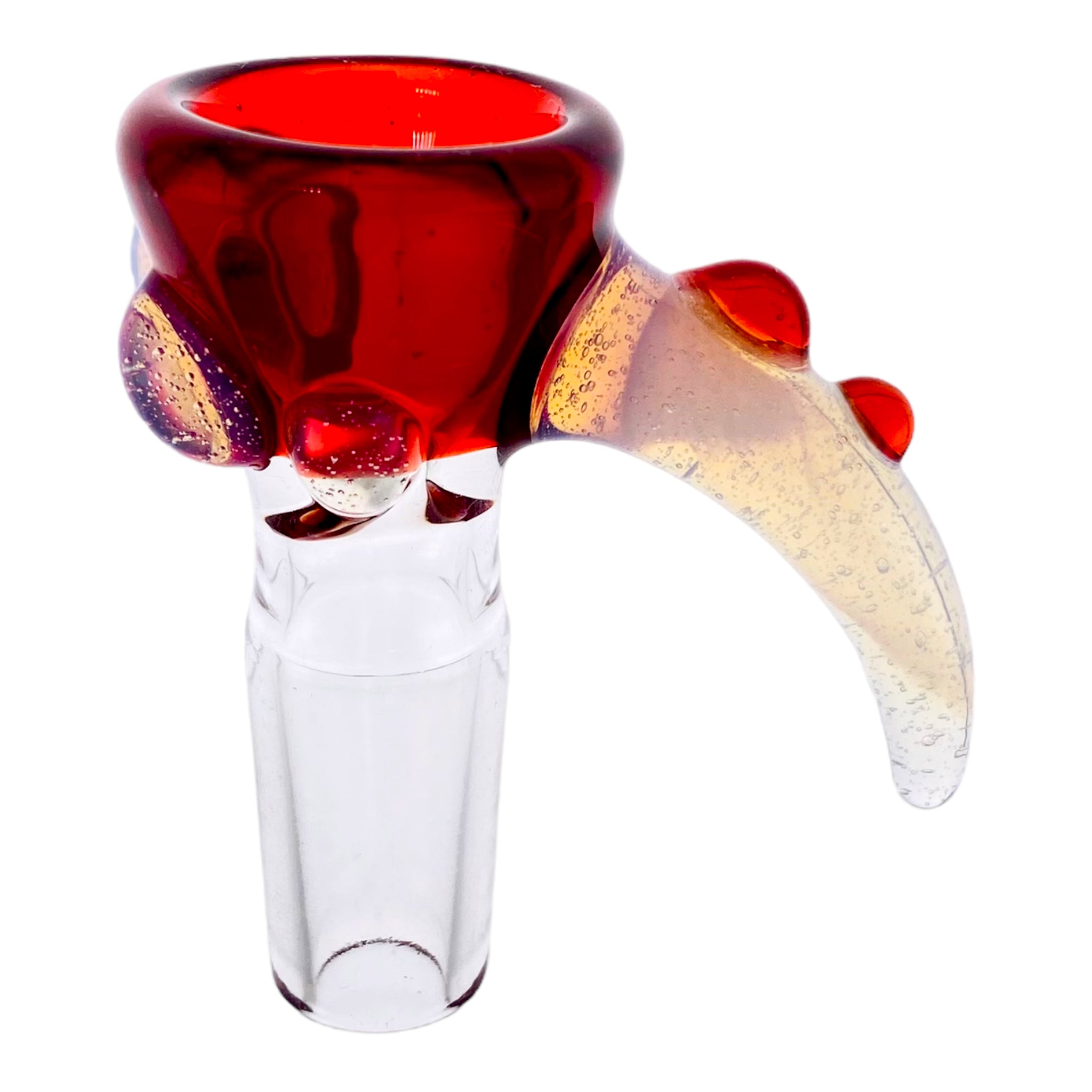 Arko Glass - 14mm Flower Bowl - Crimson Red With Mustic Fume Handle & Dots