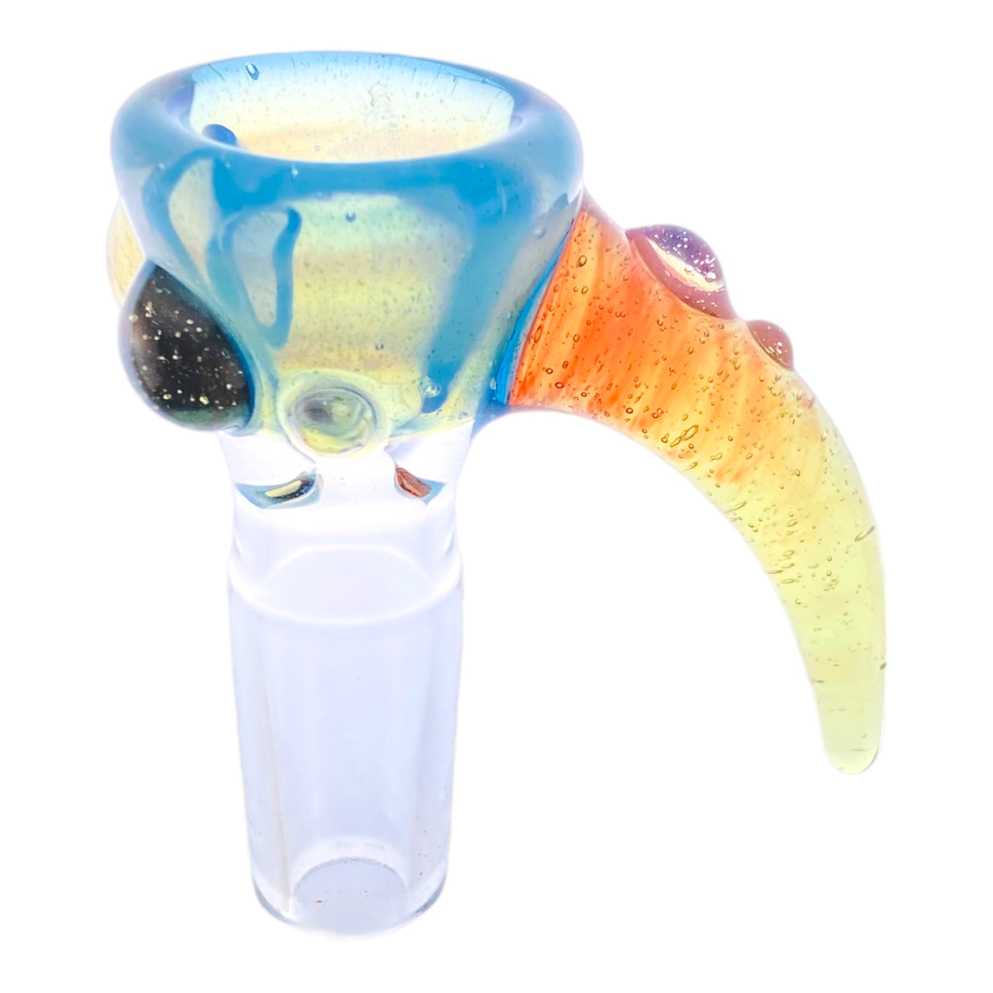 Arko Glass - 14mm Flower Bowl - Tonic Blue Bowl With Fire Fade Handle