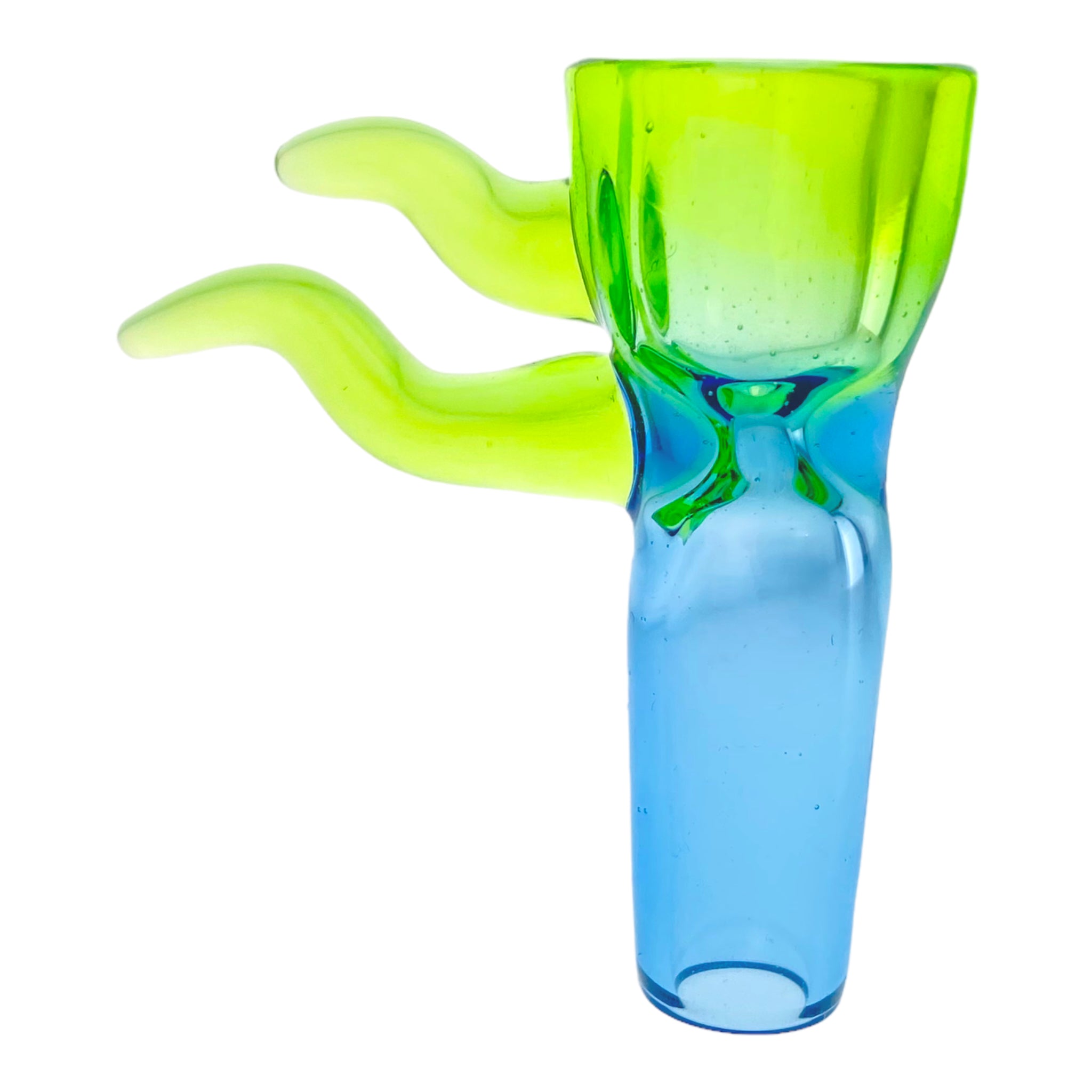 Optera Glass - Cobalt Blue To Green Fade With Green Handles Full Color - 14mm Bowl Piece