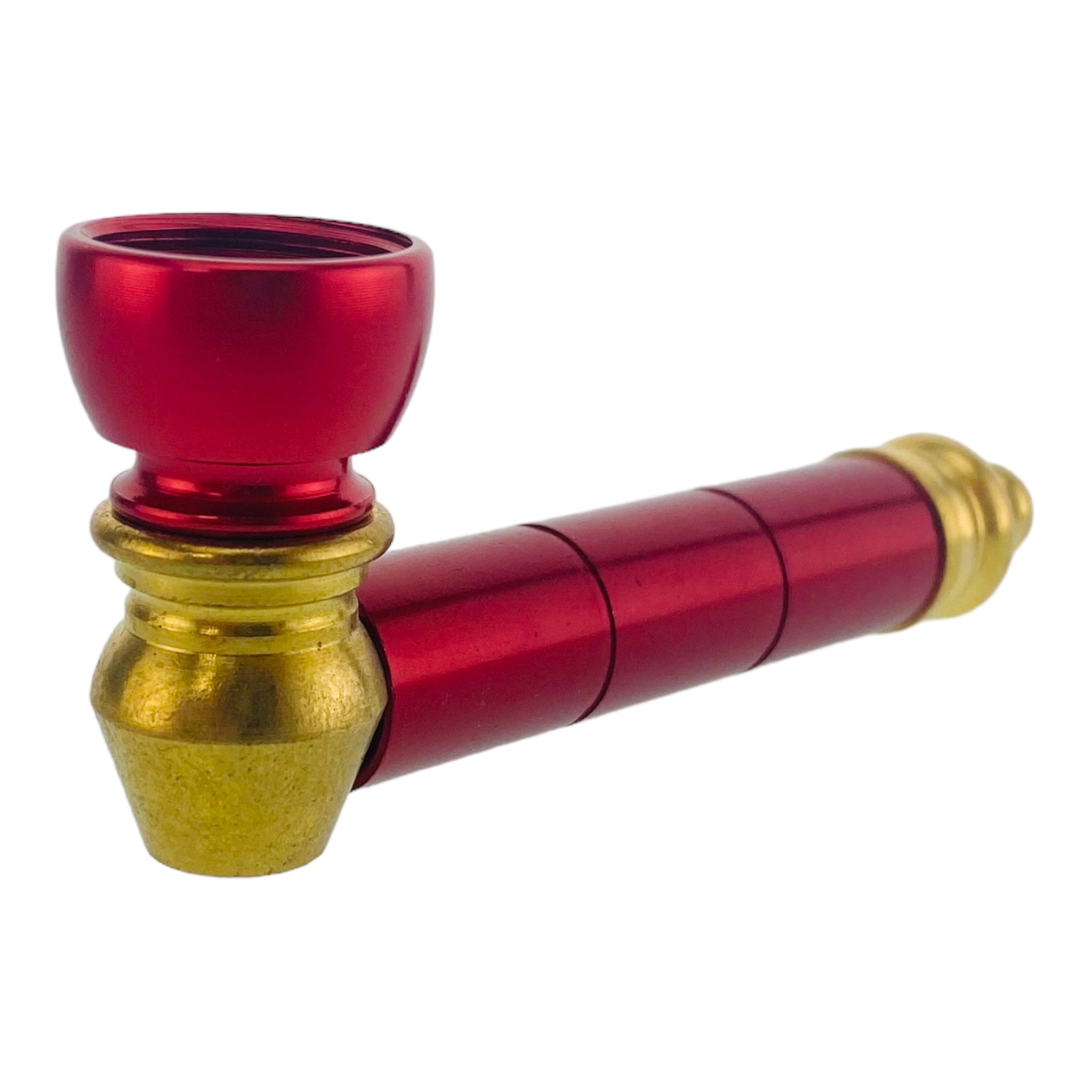 Metal Hand Pipes - Red & Gold Basic Aluminum And Brass Metal Pipe With Small Chamber