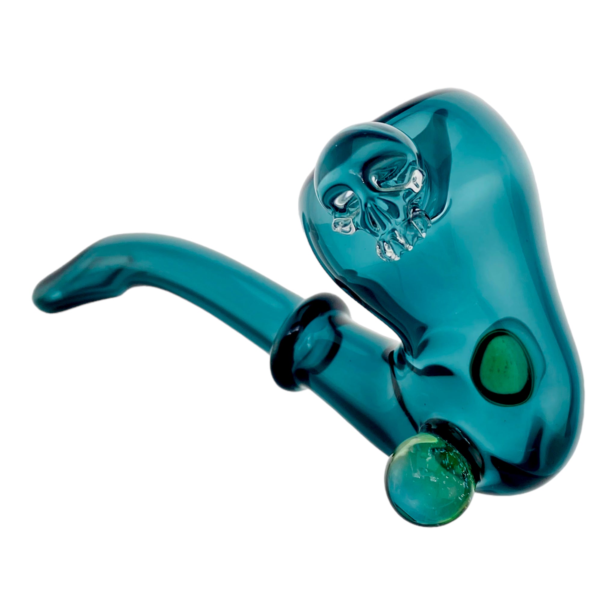 Dark Green Sherlock Glass Pipe With Glass Skull