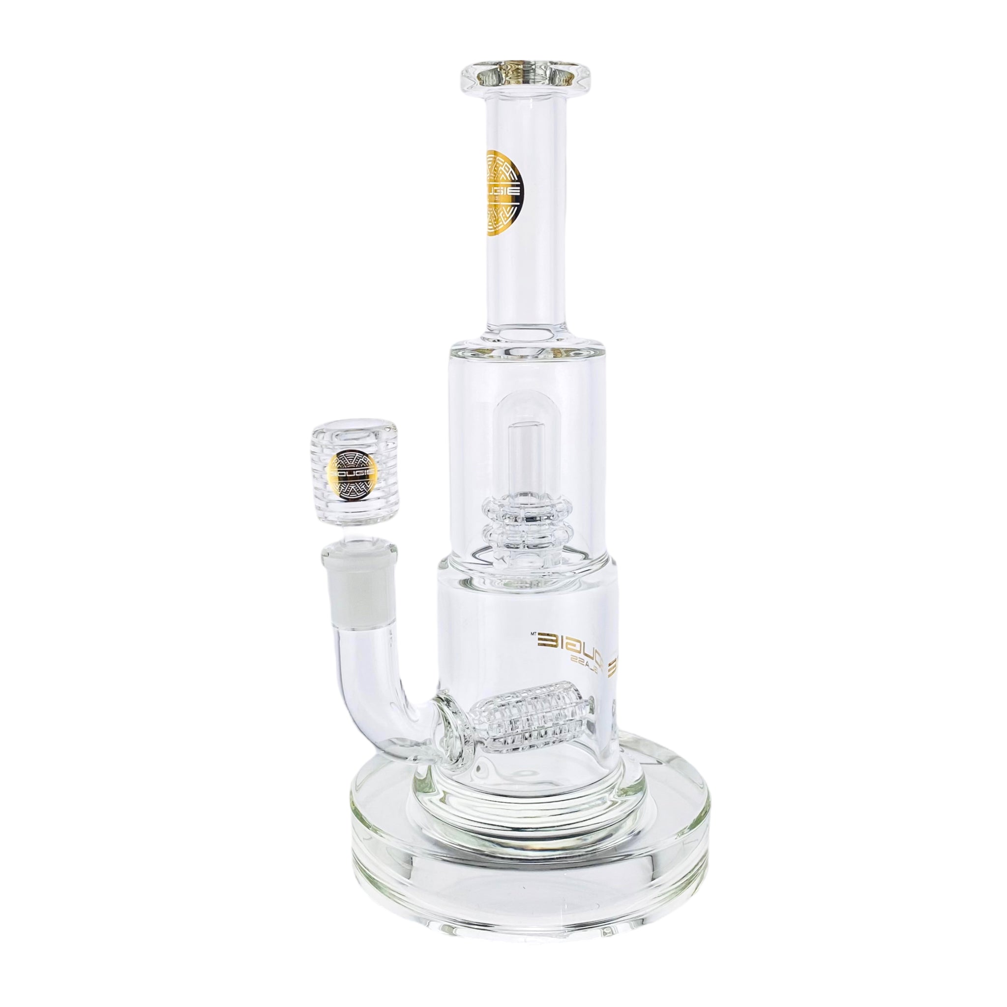 Bougie Glass Multi-Slit Inline And Mushroom Perc Clear Bubbler Bong