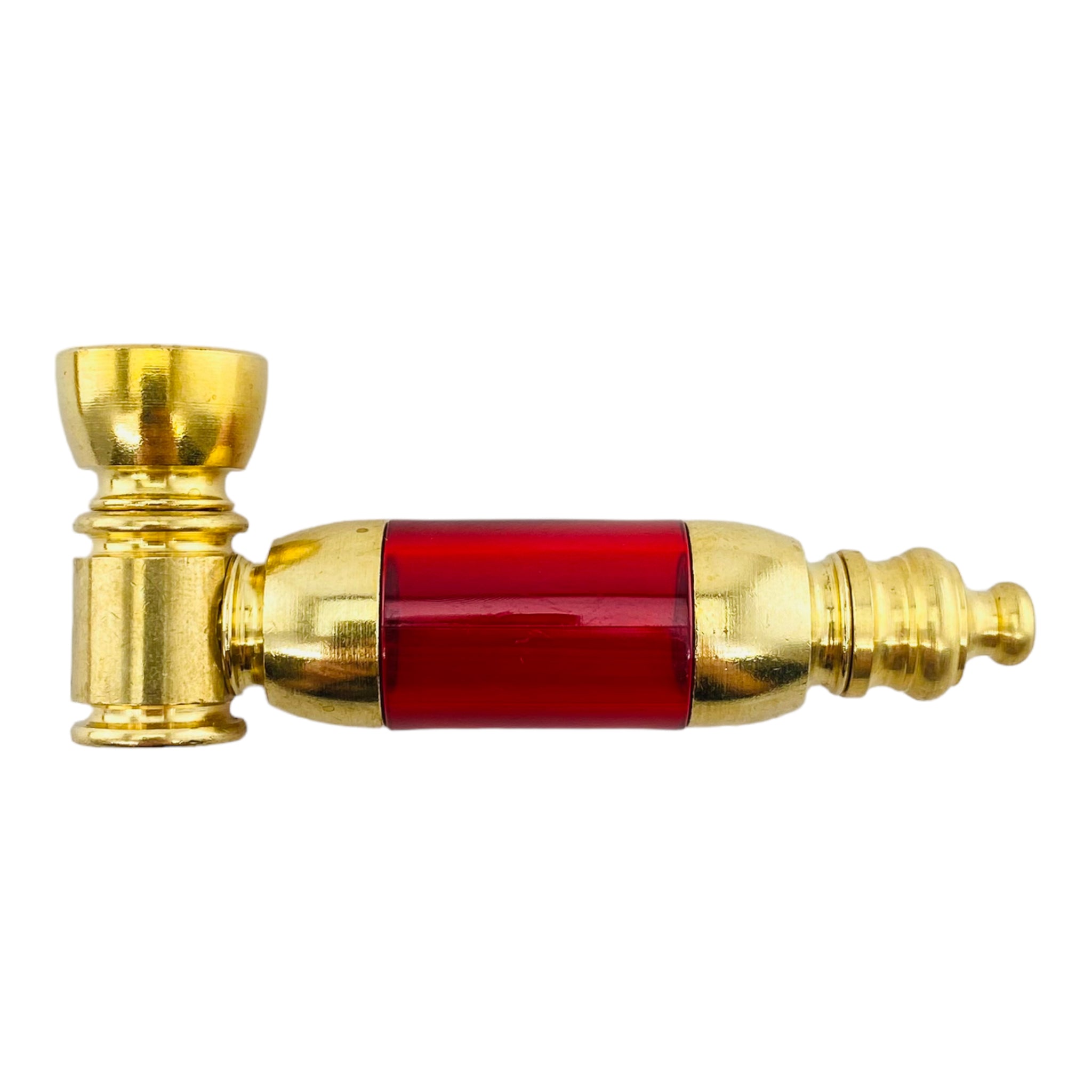 red Metal Weed Pipes - Brass Hand Pipe With Large Plastic Chamber