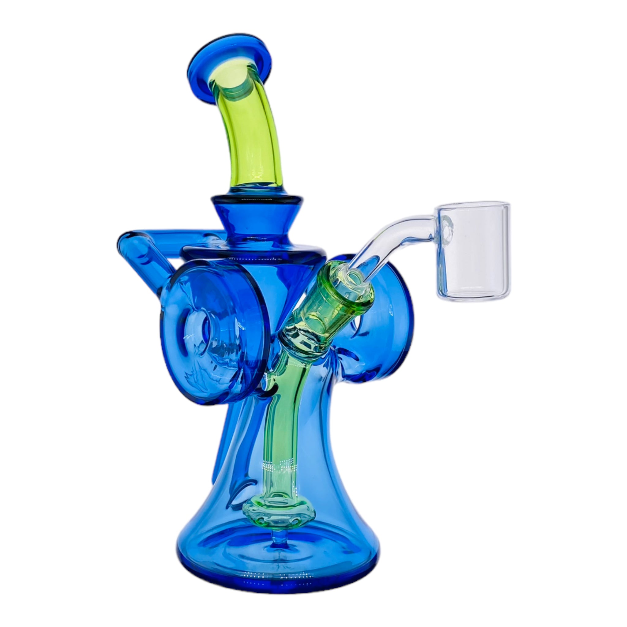 heady glass Cobalt Blue And Green Double Uptake Recycler Glass Dab Rig