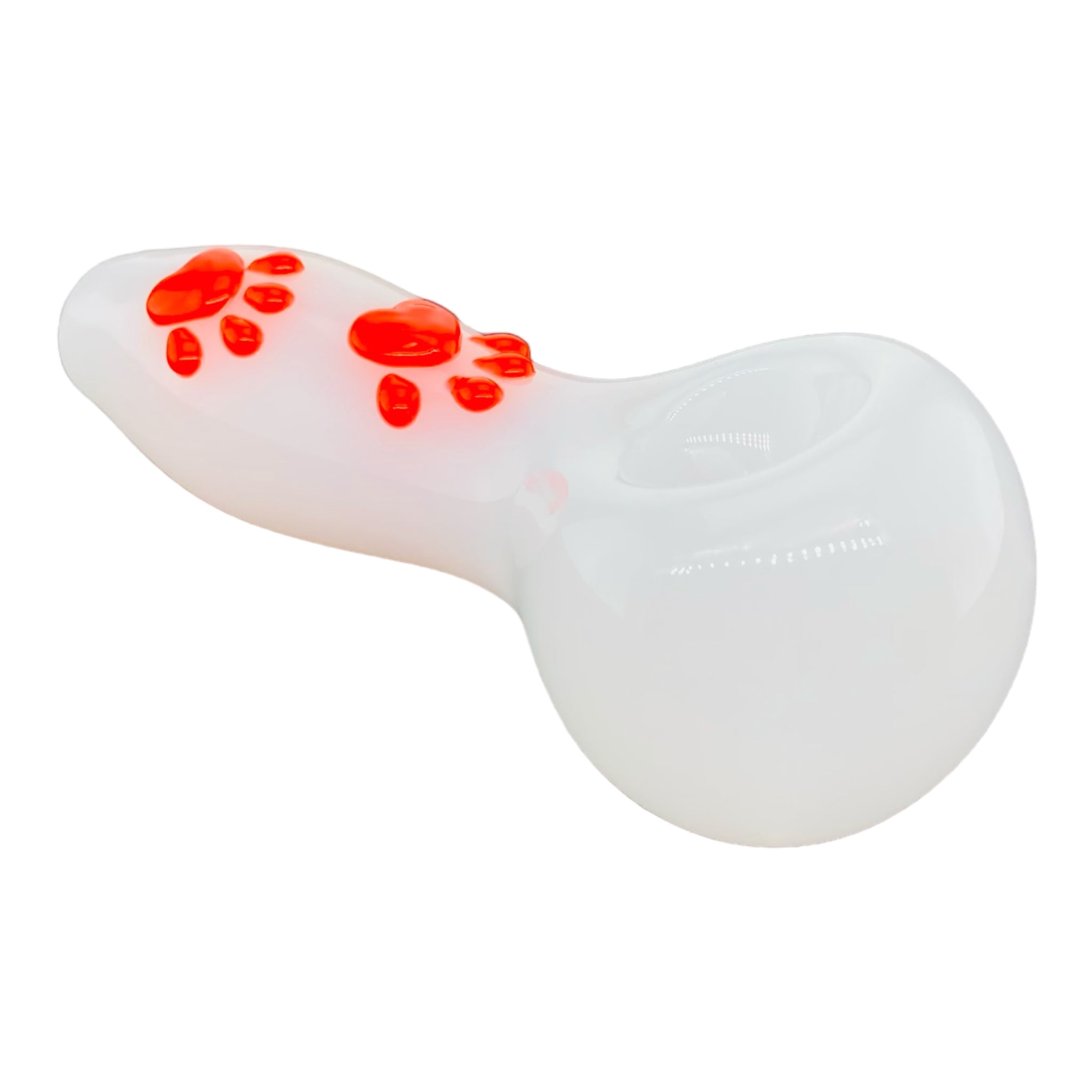 White Glass Hand Pipe With Red Paw Prints