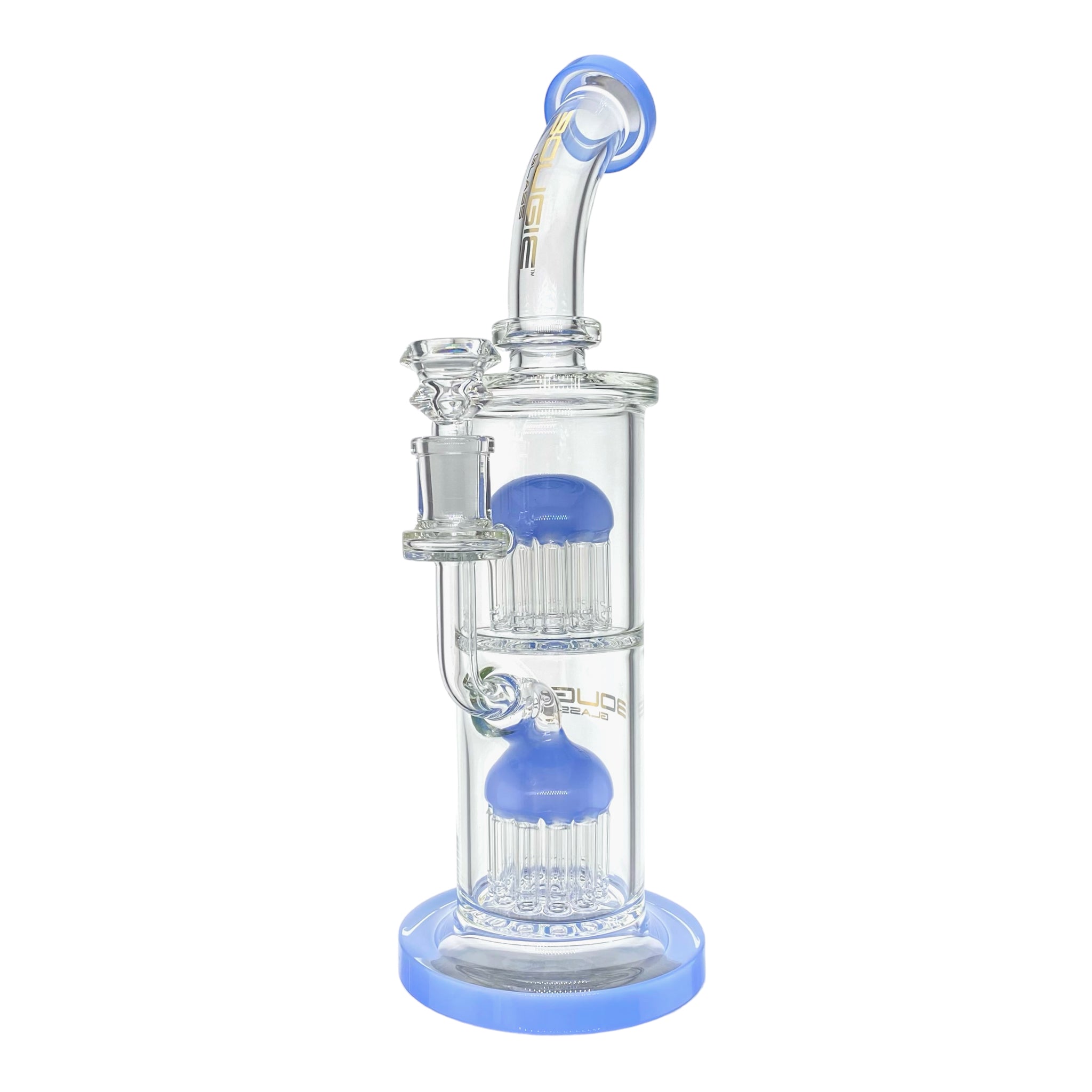 Bougie Glass Large Dab Rig With Periwinkle Double Tree Perc 12 Inches Tall