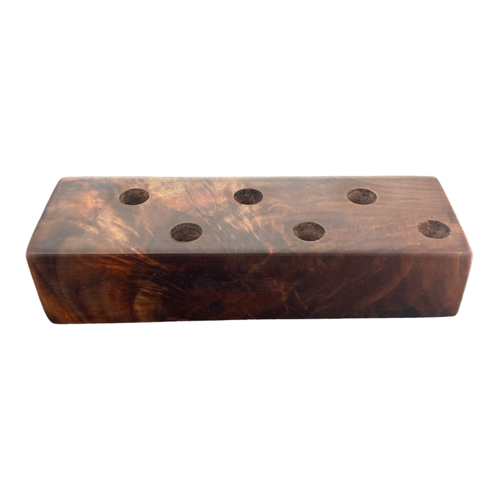 6 Hole Wood Display Stand Holder For 14mm Bong Bowl Pieces Or Quartz Bangers - Black Walnut Burl