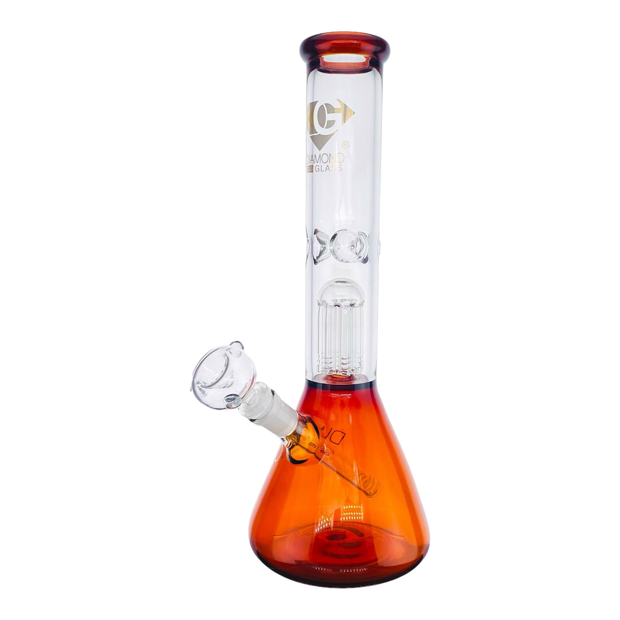 Diamond Glass Bong - Amber Brown 14 Inch Beaker Bong With Tree Perc for sale