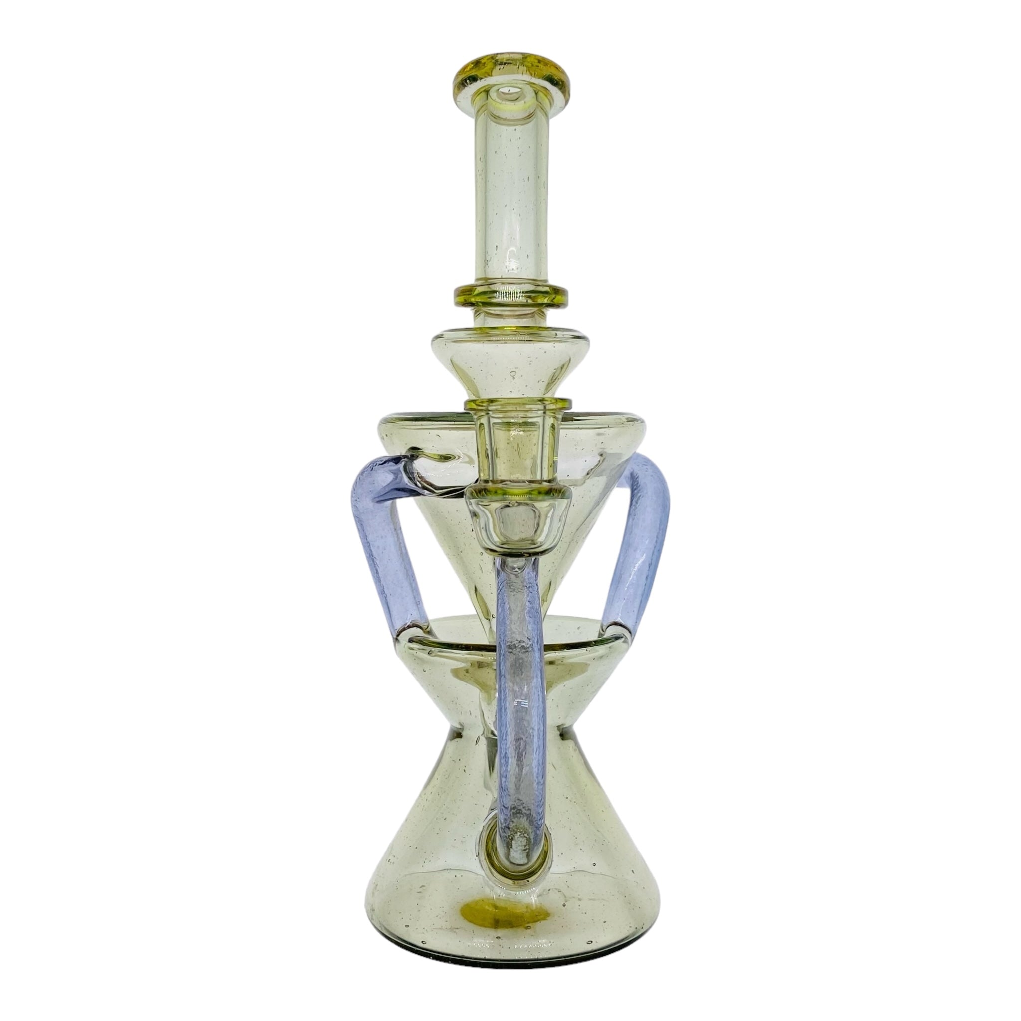 heady glass Captncronic Glass - Double Uptake Recycler Translucent Green With Purple Tubing