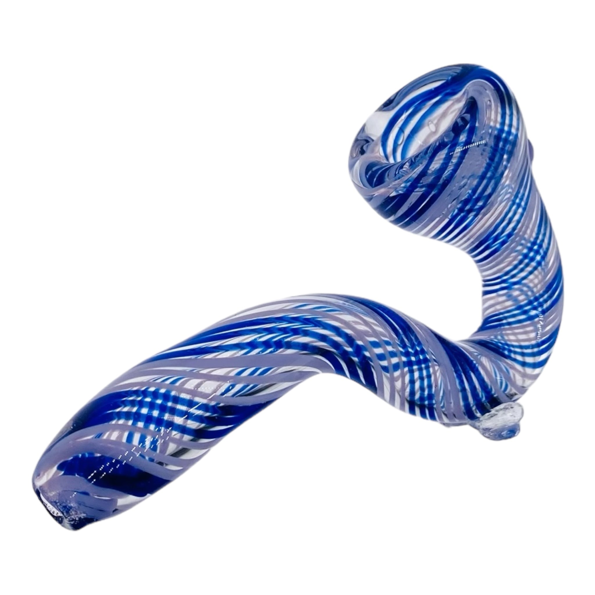 cheap heady custom Blue and White Linework Twist Sherlock holme Glass smoking Hand Pipe